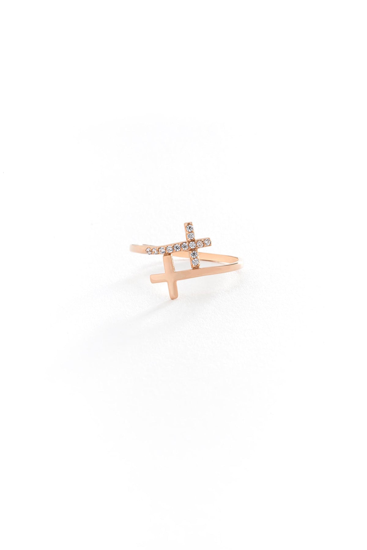 14K Gold Double Cross Bypass Ring
