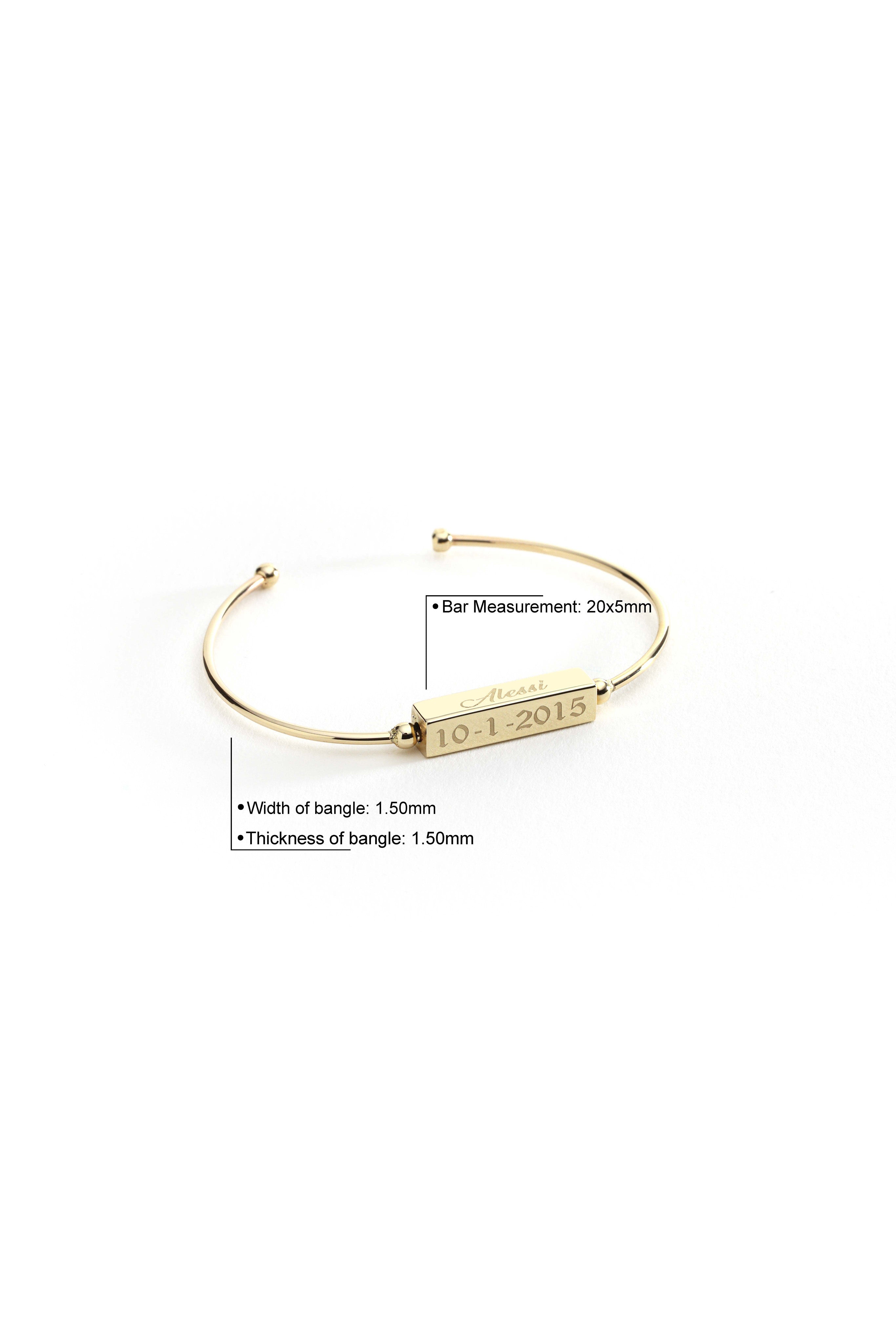 14k Gold 3D Bar Bangle Bracelet