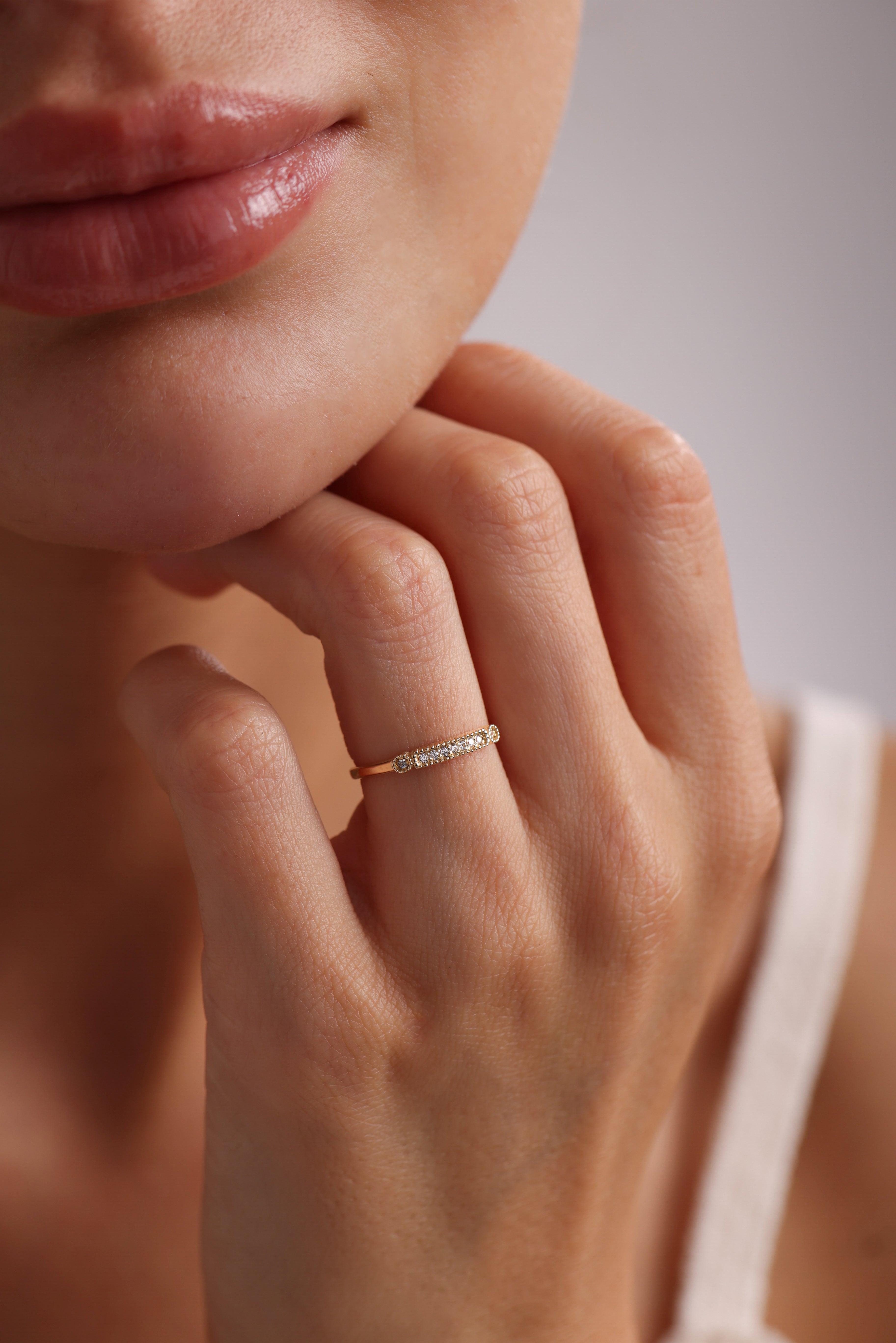 14k Gold Diamond Bar Ring