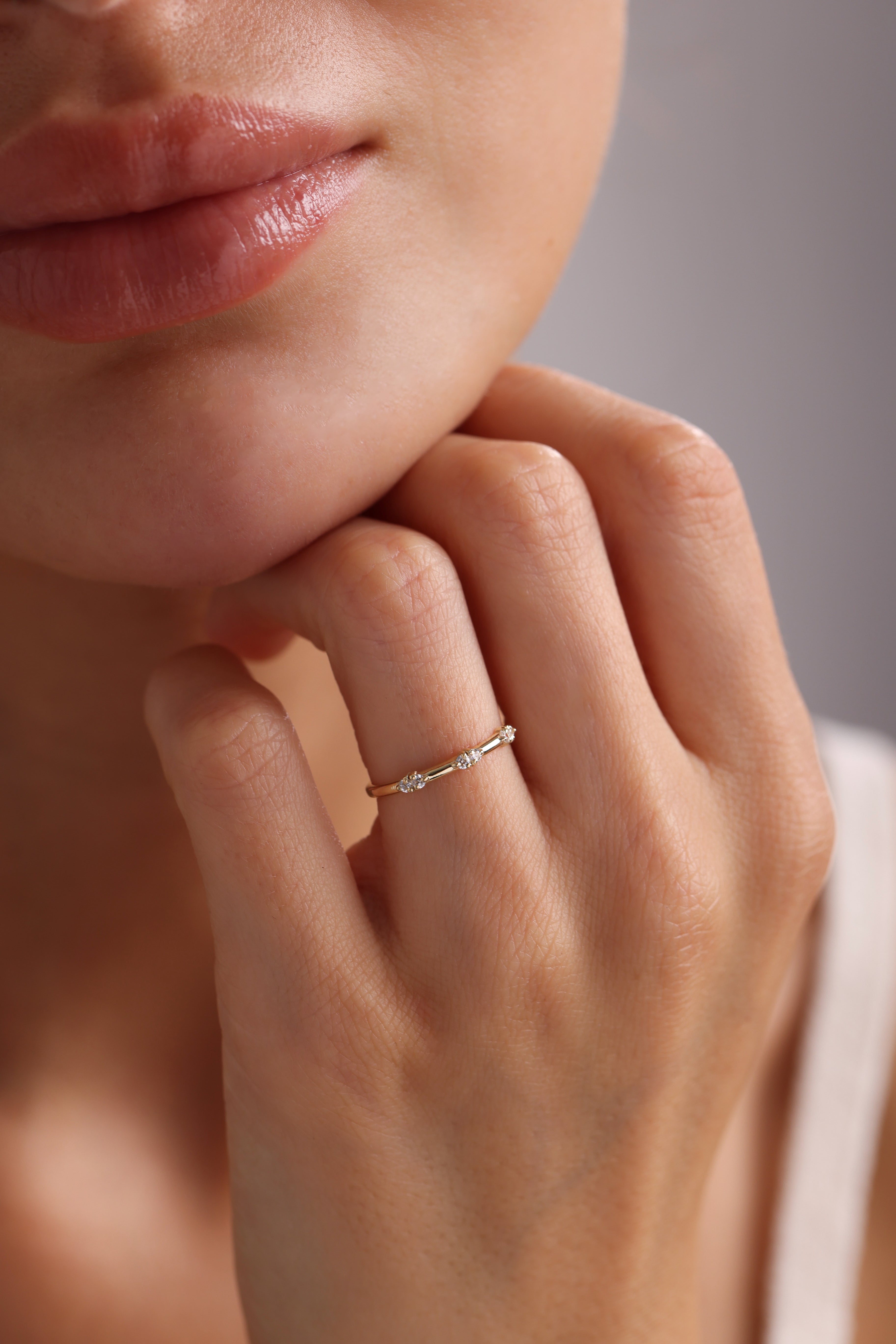 14k Gold Triple Diamond Ring