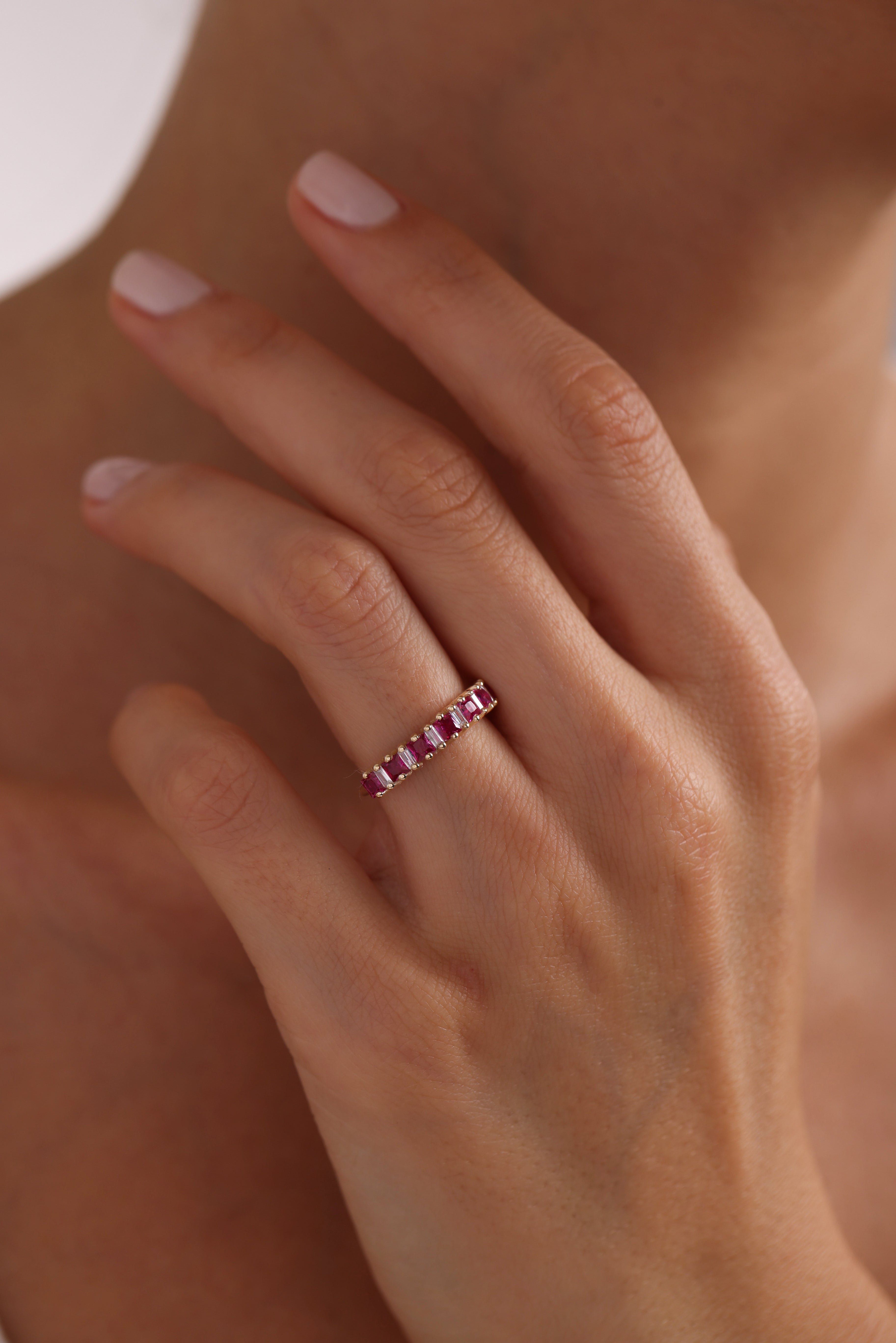 14k Gold Ruby Baguette Ring