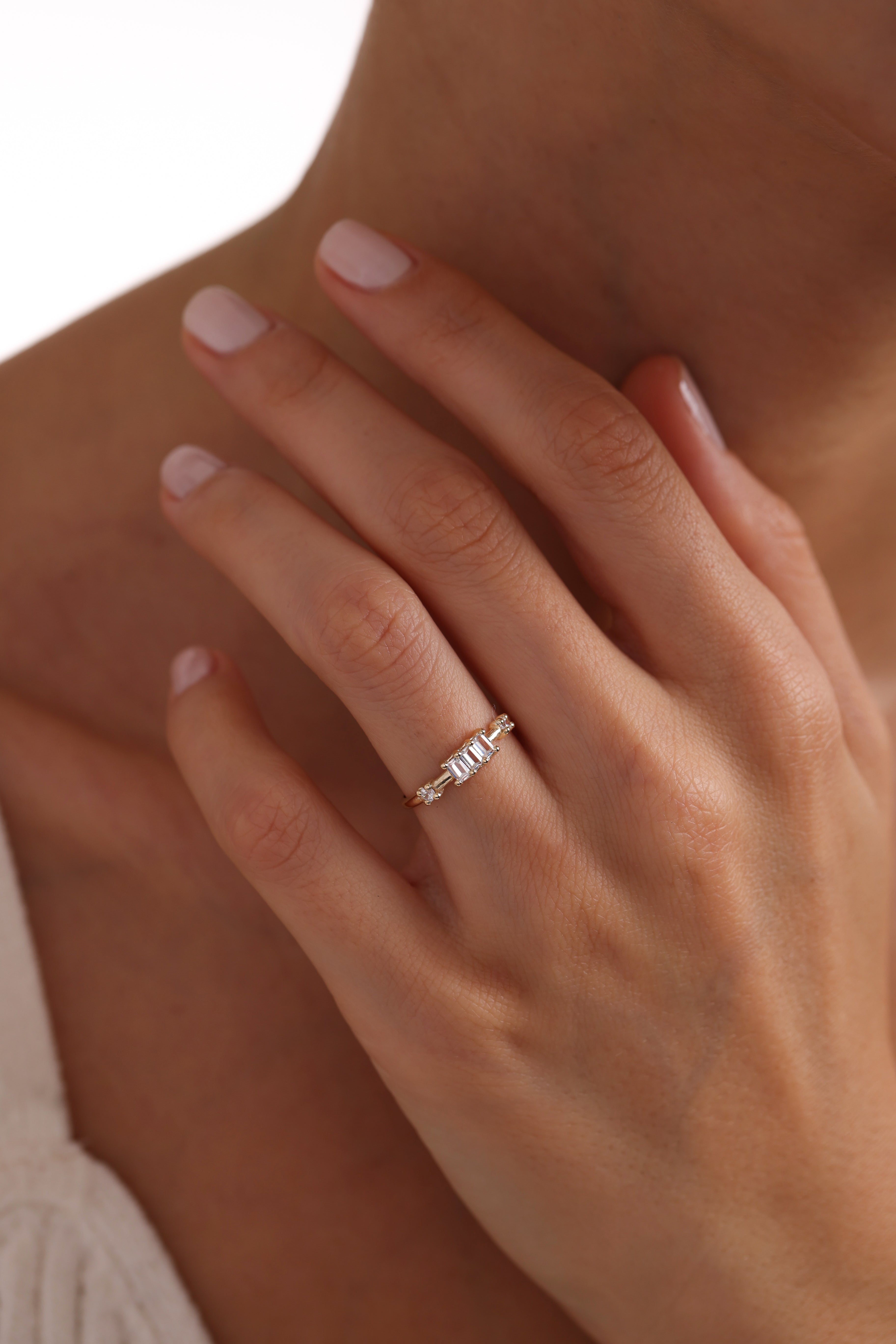 14k Gold Three Baguette Diamond Ring