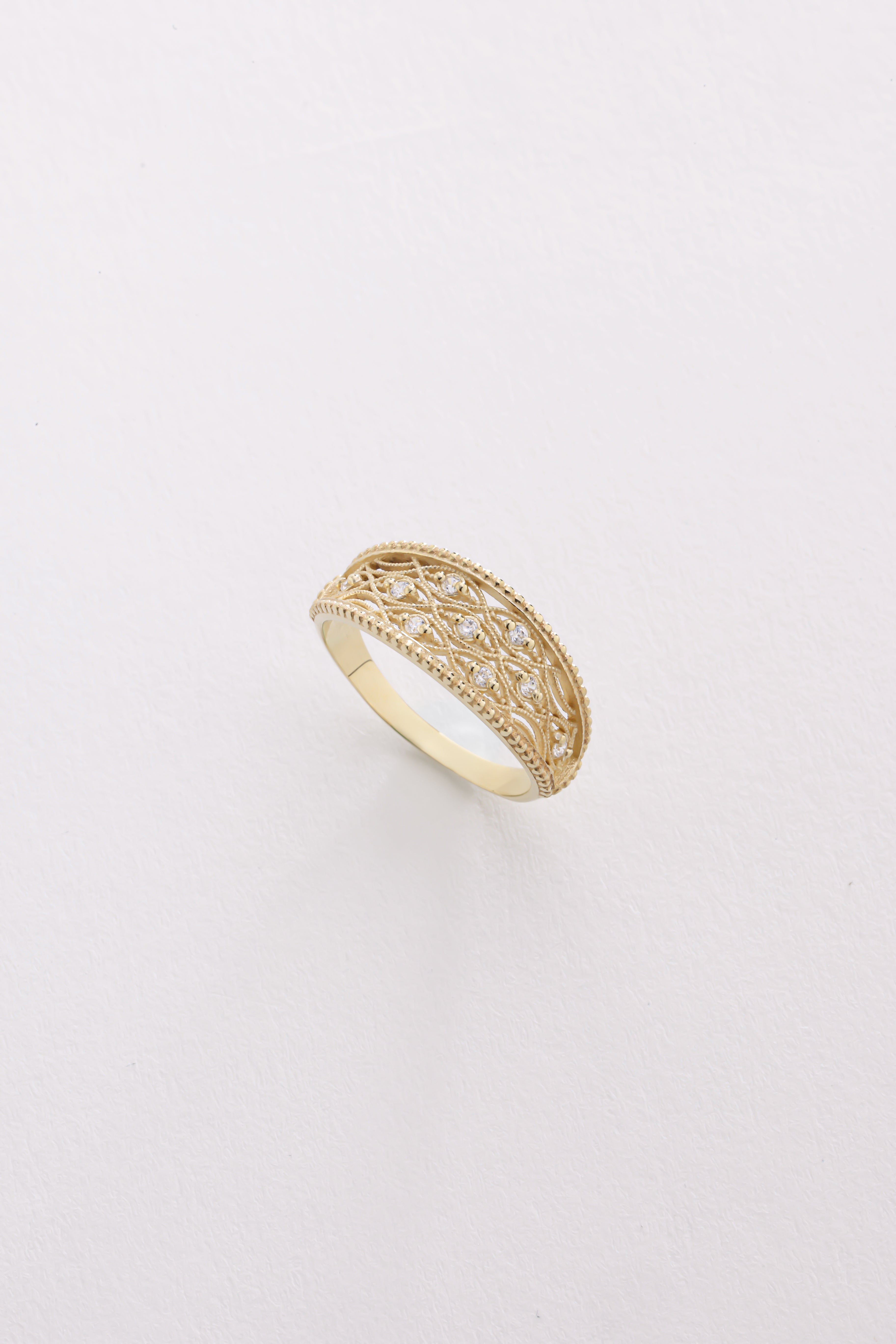 14k Gold Filigree Diamond Band
