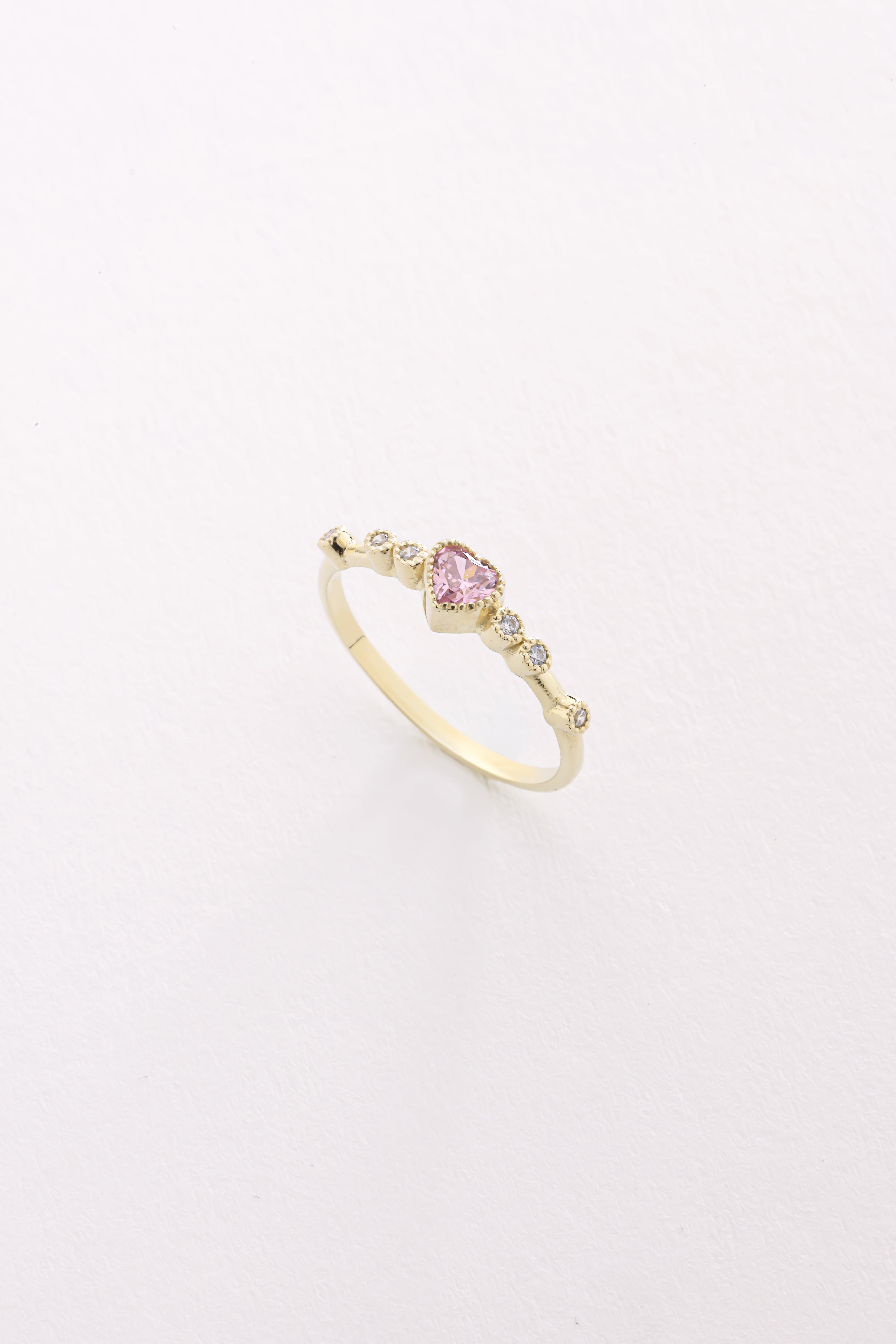 14k Gold Pink Sapphire Heart Ring