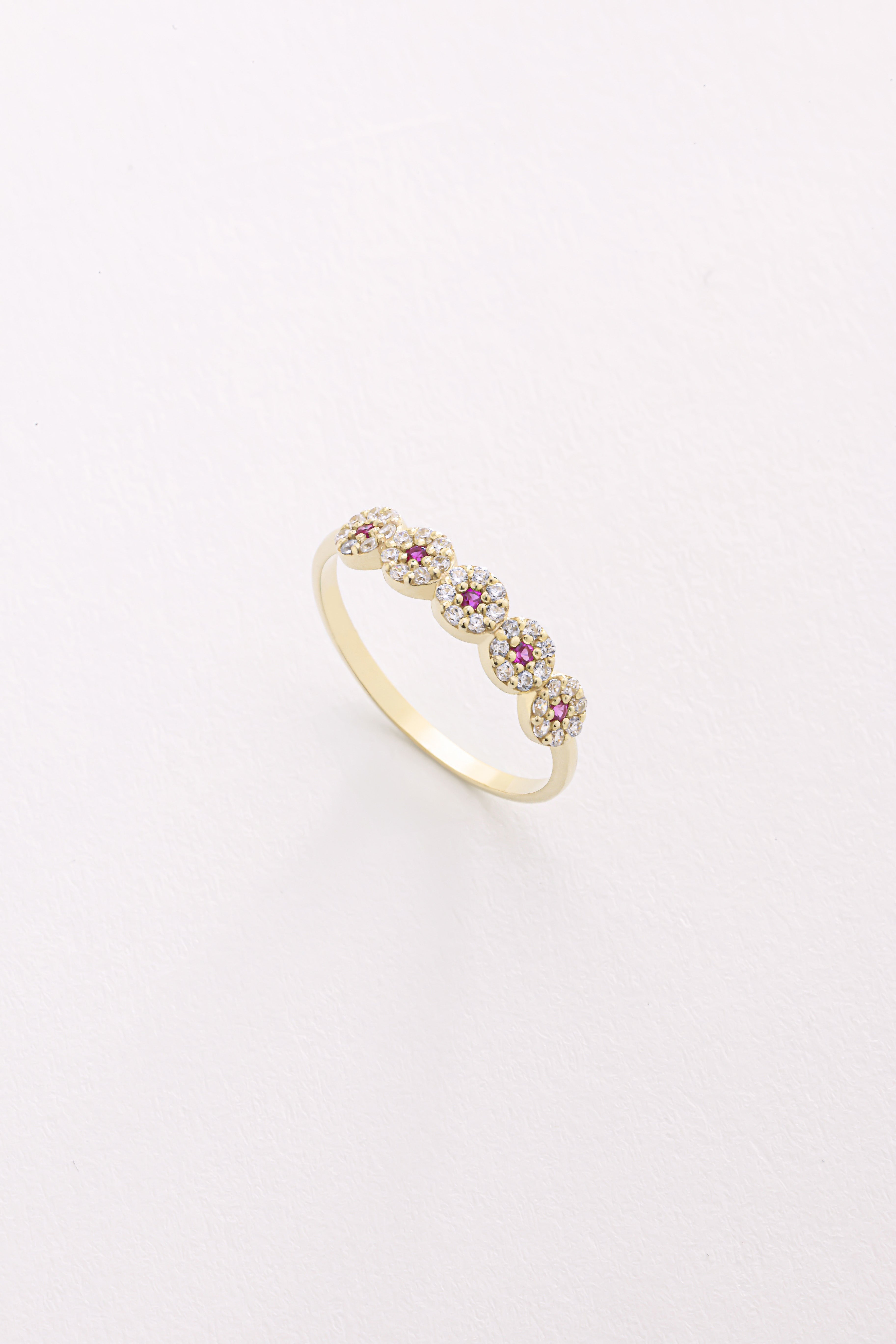 14k Gold Pink Sapphire and Diamond Cluster Band