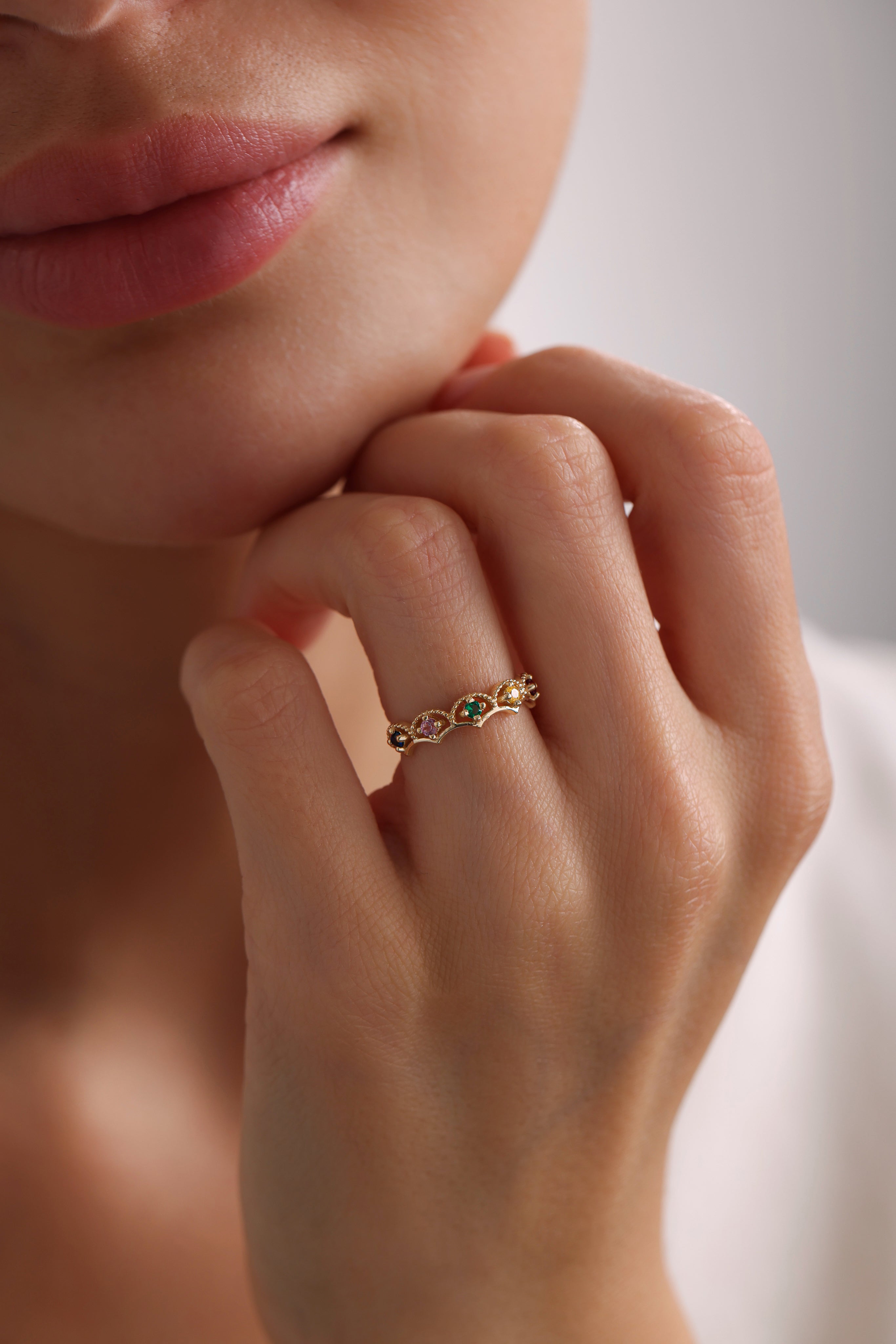 14k Gold Rainbow Crown Ring