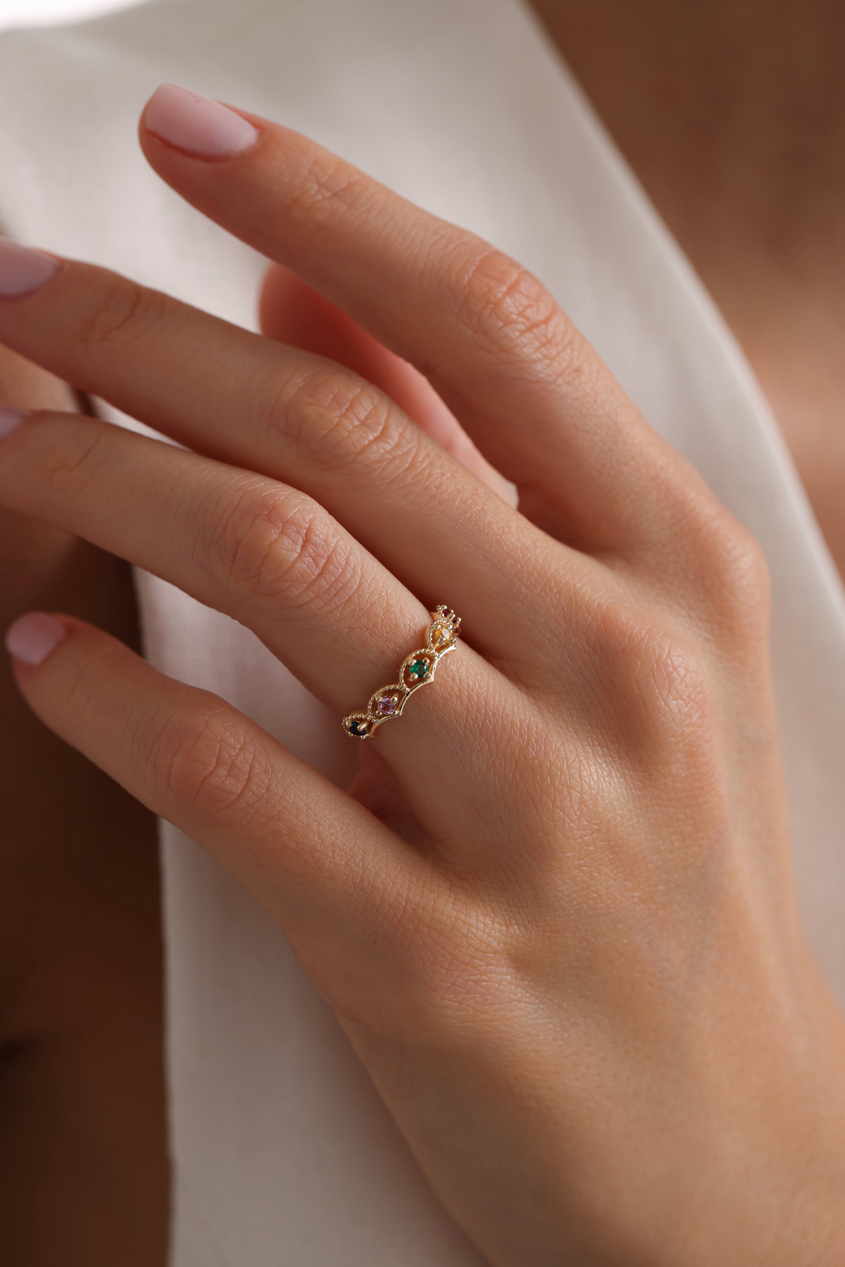 14k Gold Rainbow Crown Ring