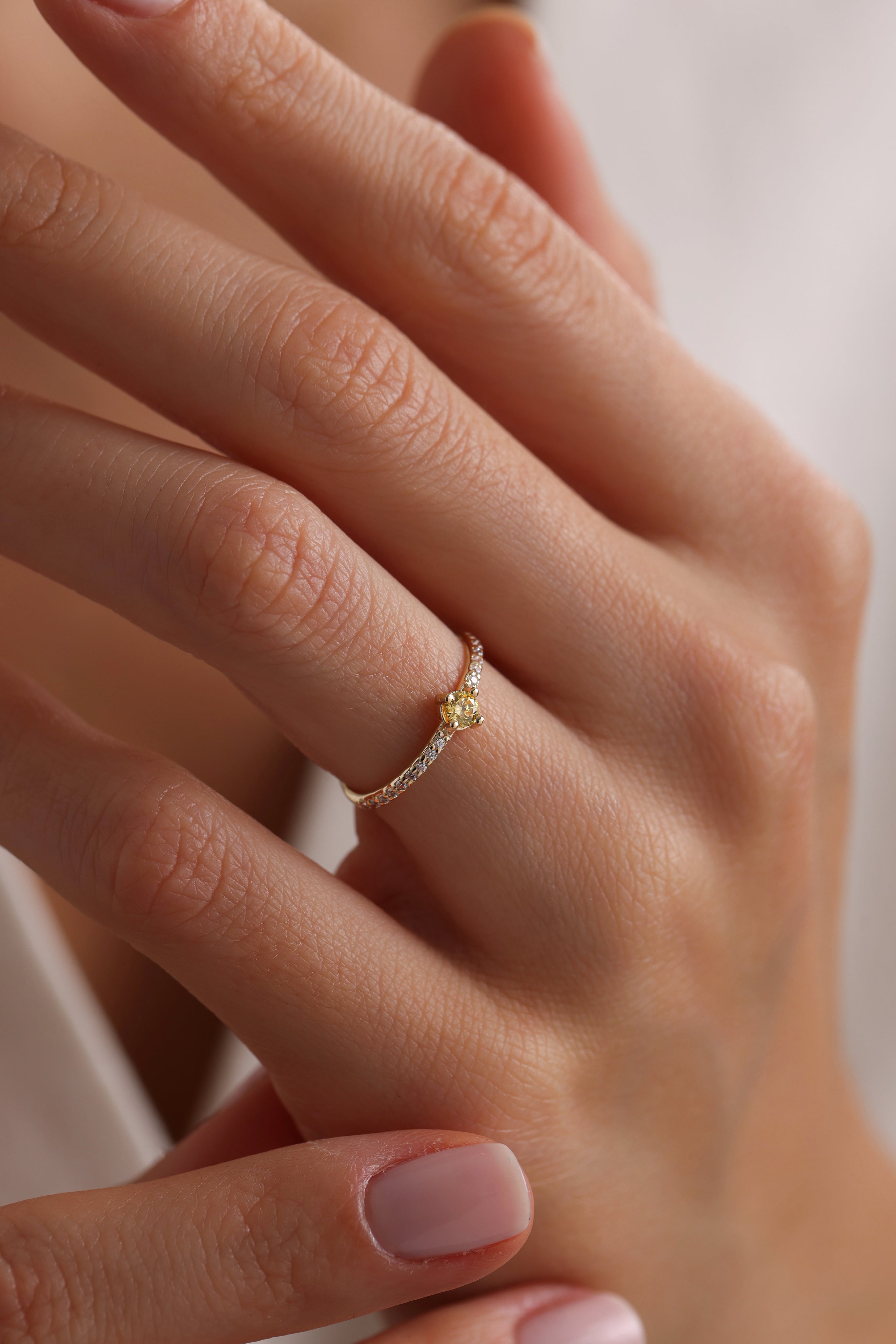 14k Gold Half Eternity Citrine Ring