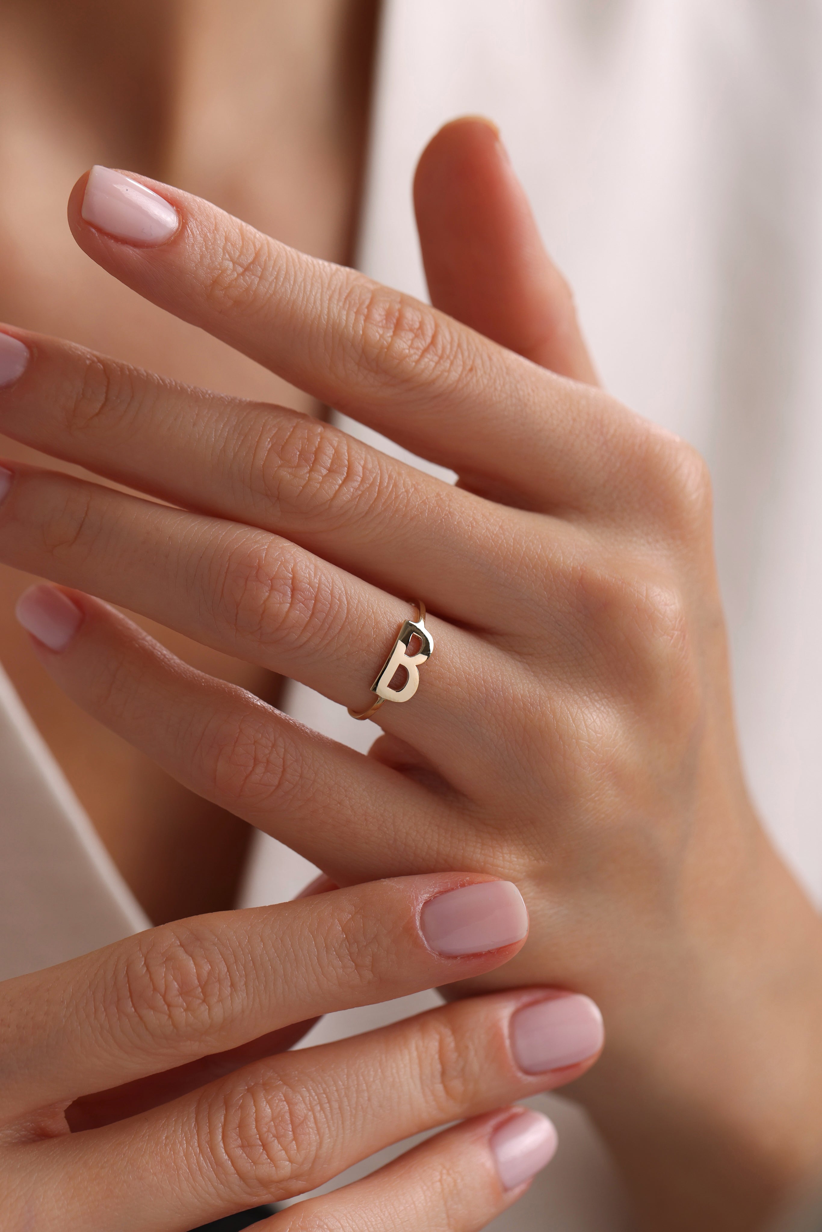 14k Gold Solid Initial Ring