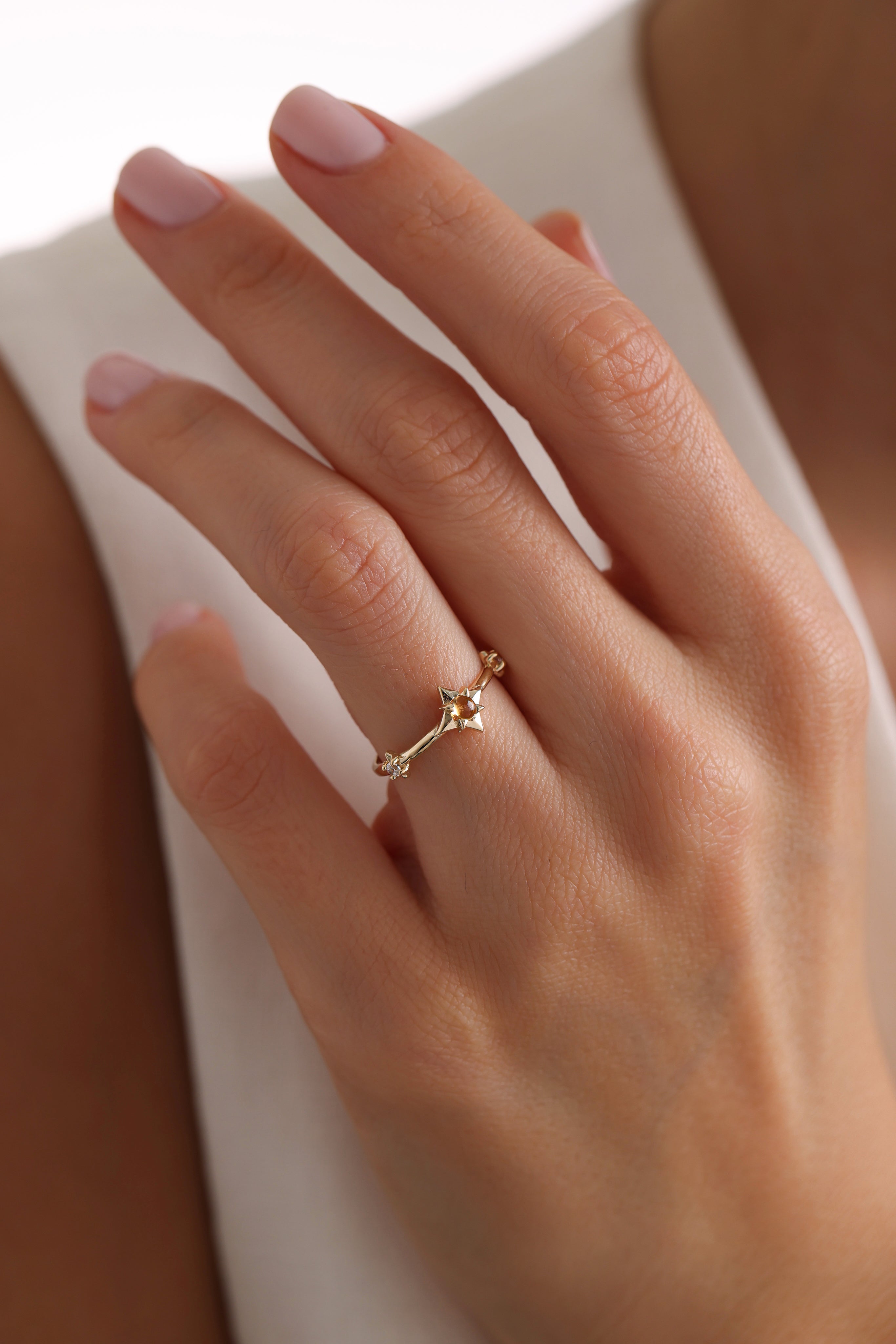 14k Gold Starlight Citrine Ring