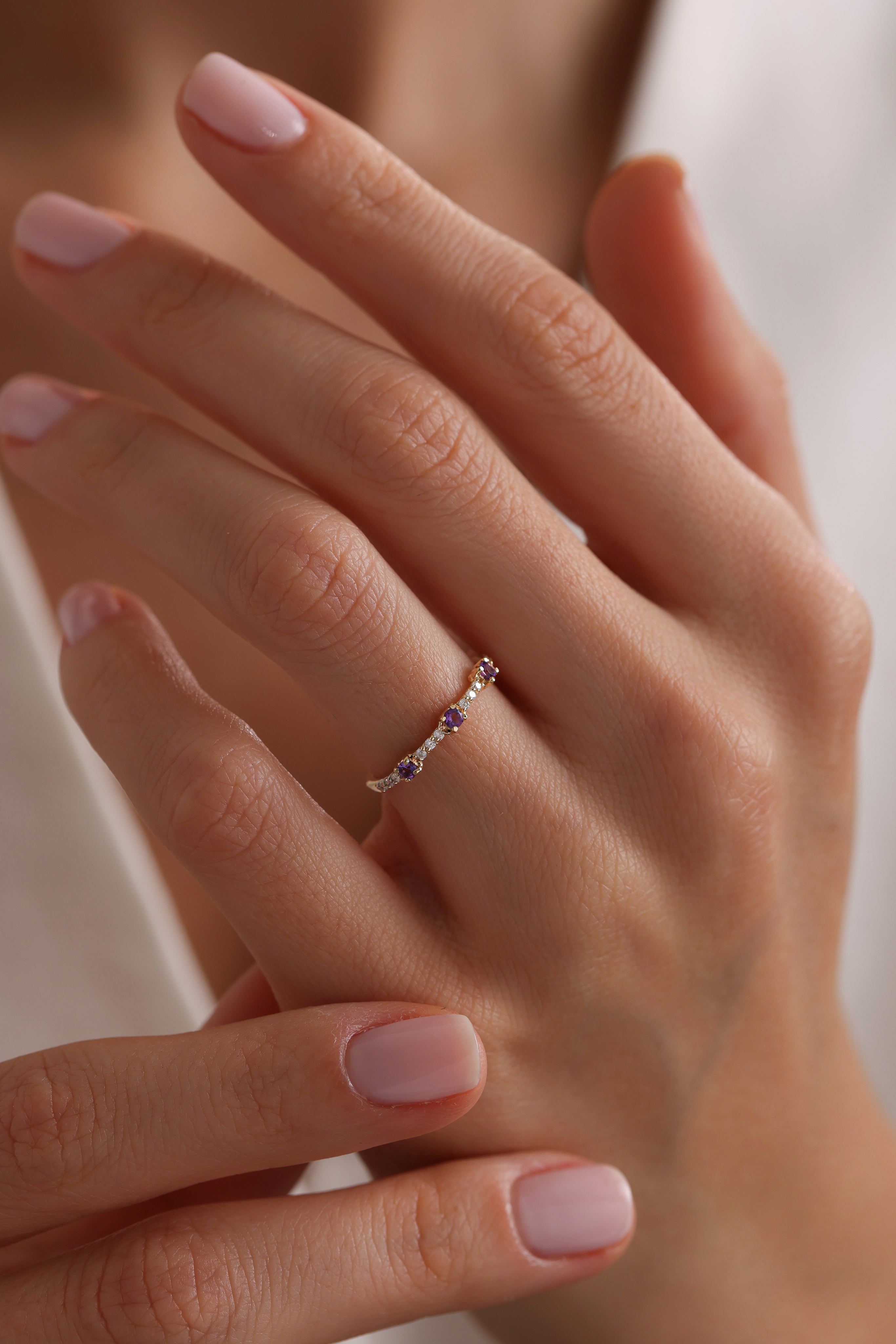 14k Gold Dainty Violet Amethyst Ring