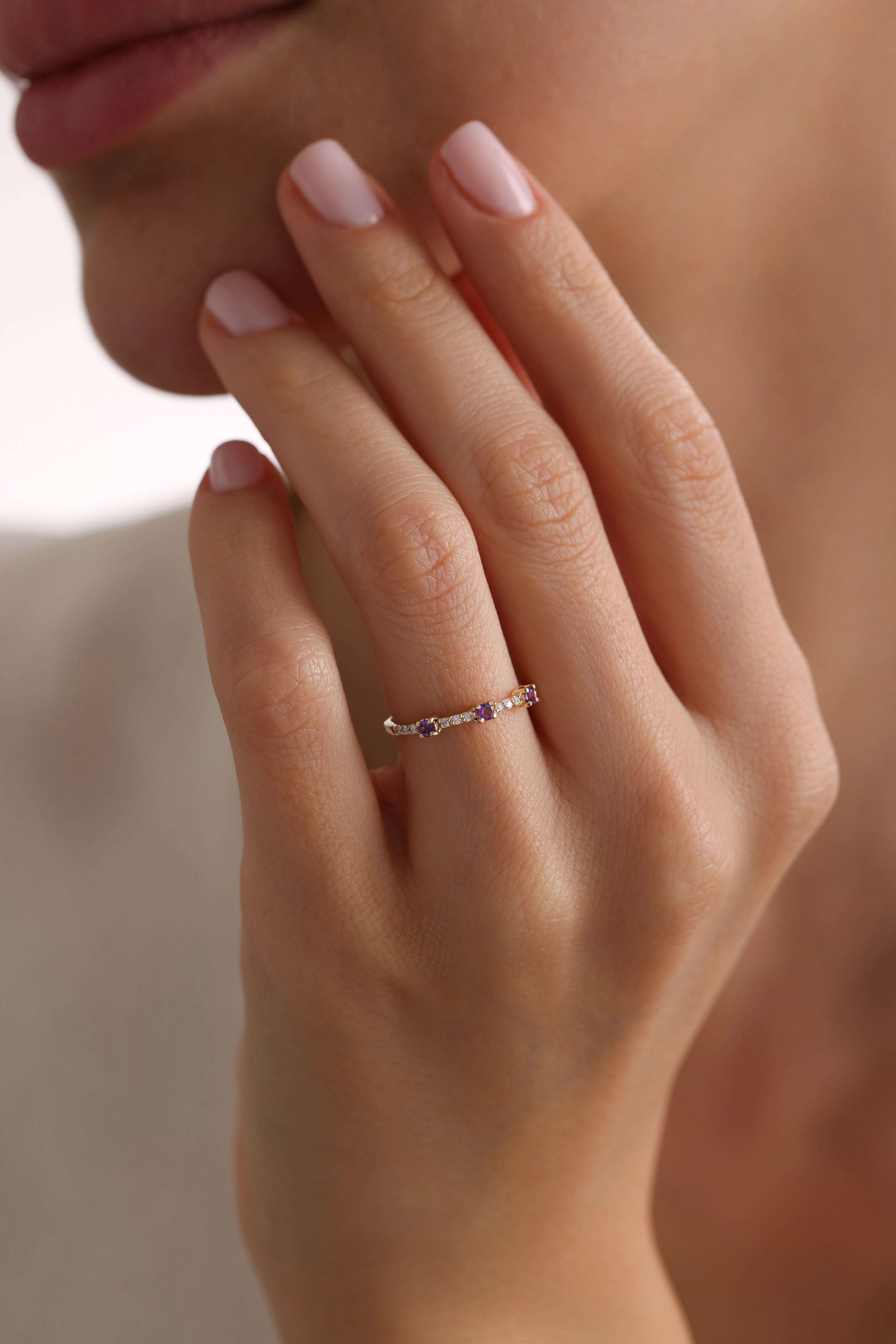 14k Gold Dainty Violet Amethyst Ring