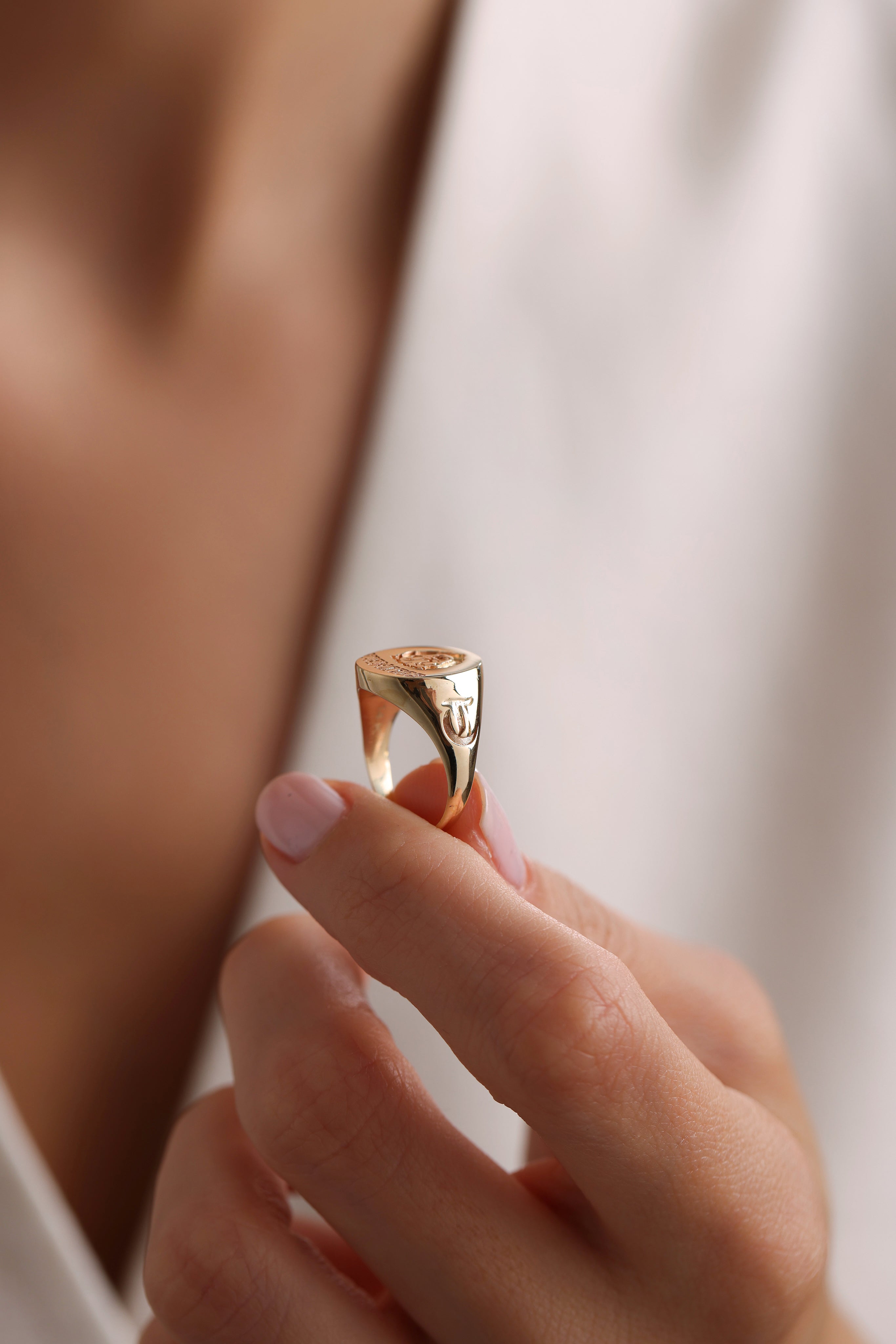 14k Gold 3D Signet Ring