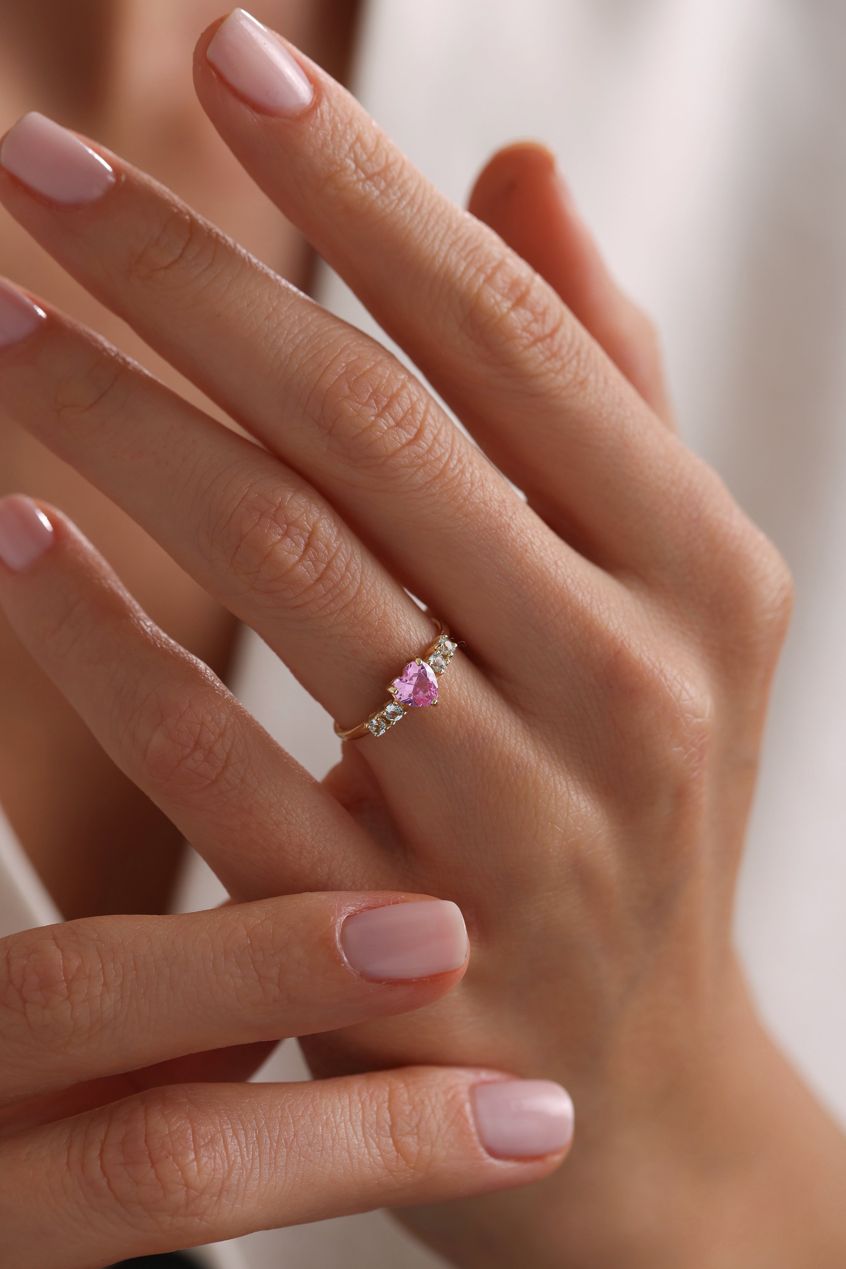 14k Gold Blush Heart Pink Sapphire Ring