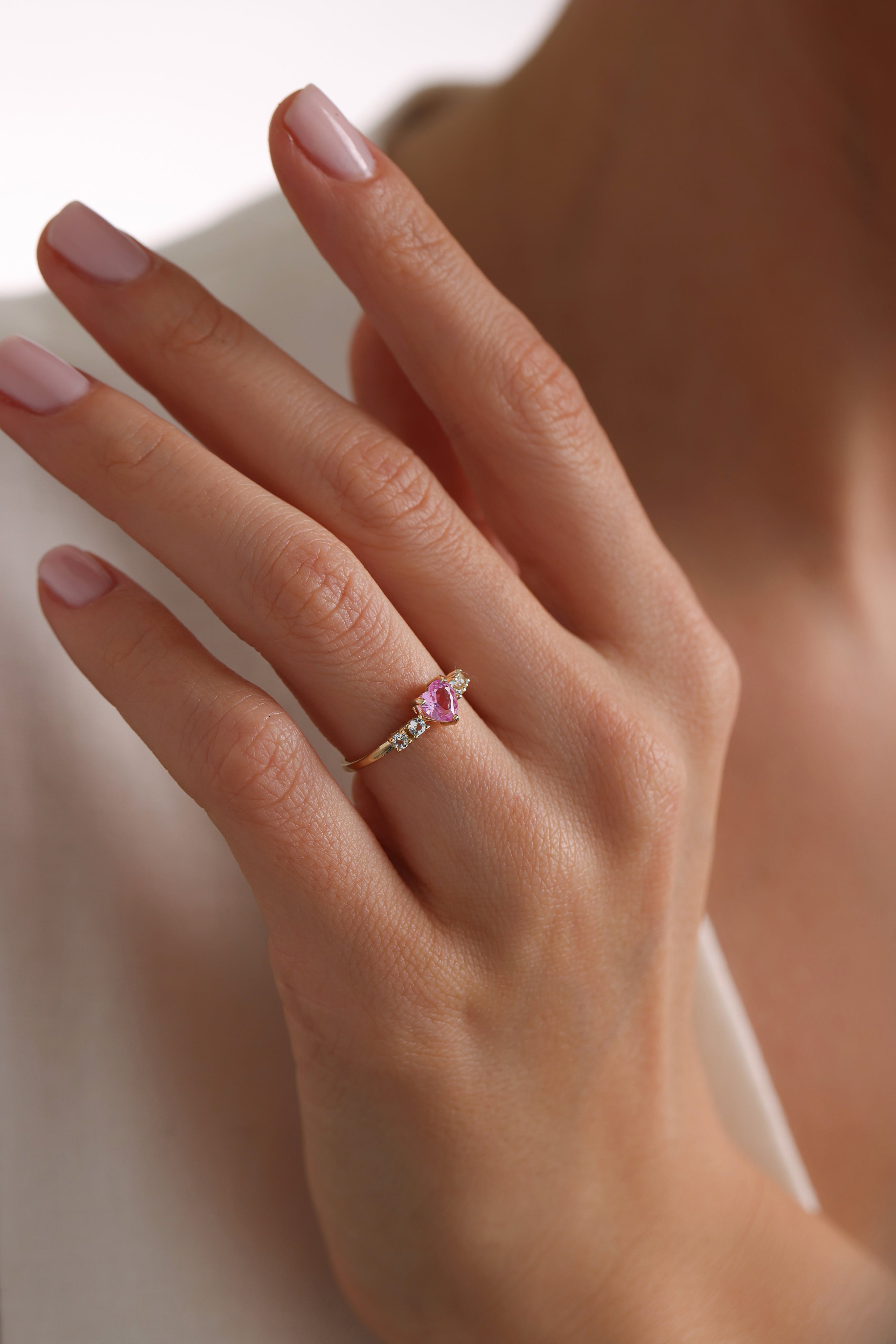 14k Gold Blush Heart Pink Sapphire Ring