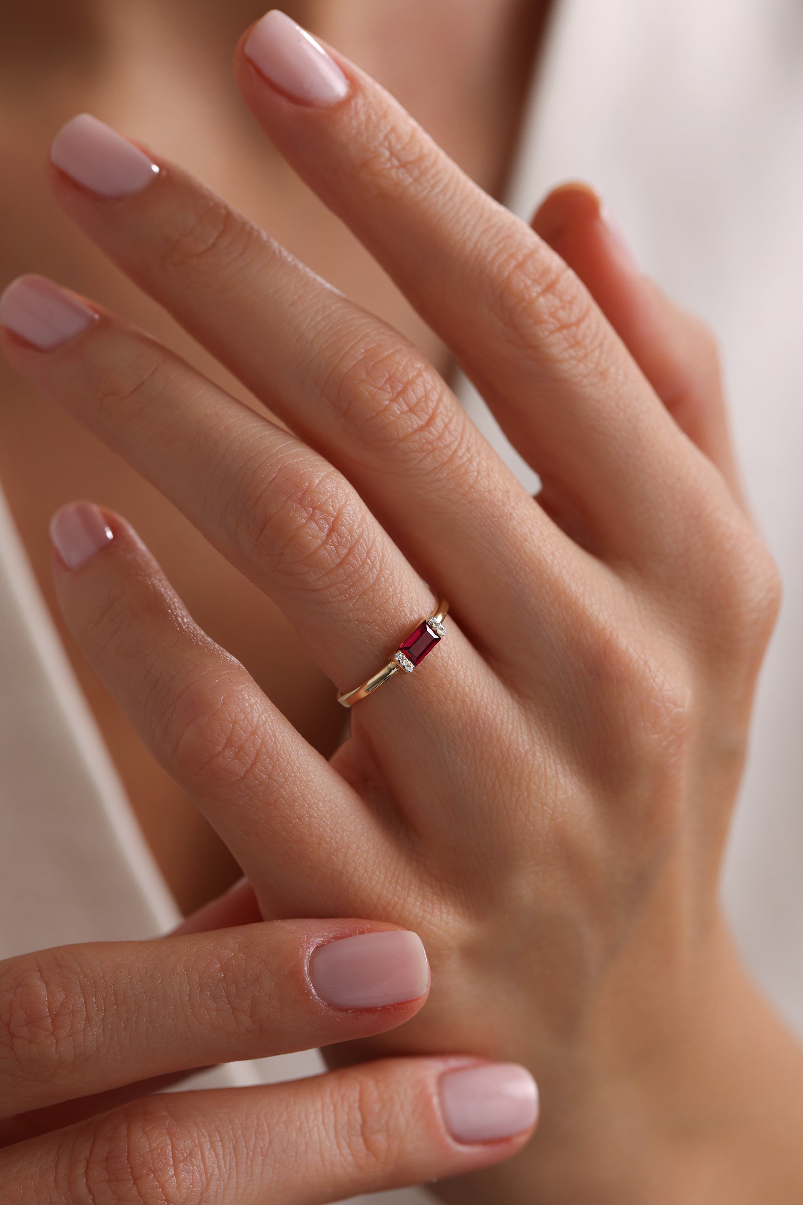 14k Gold Sophisticated Ruby Baguette Ring