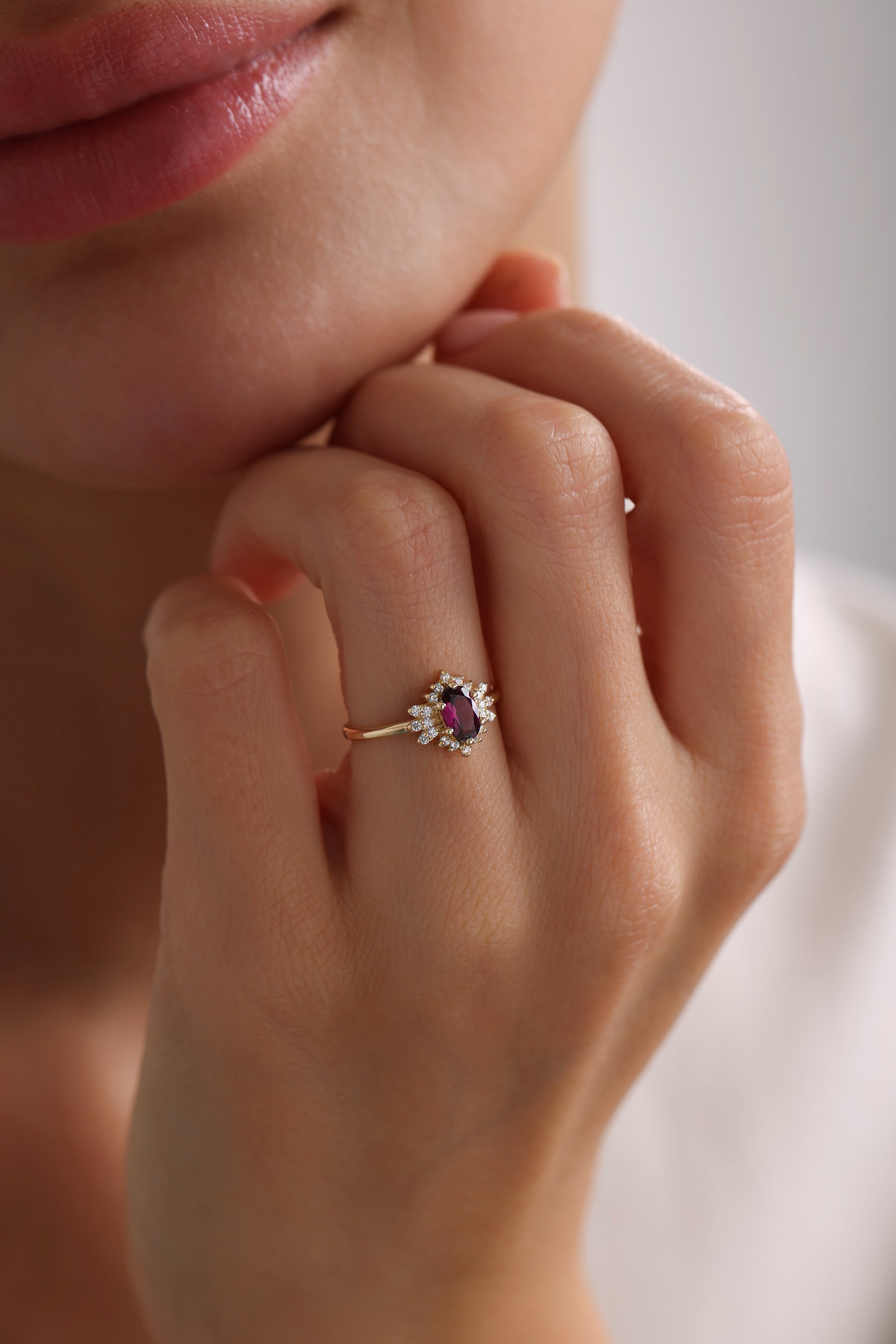 14k Gold Velvet Charm Rhodolite Ring