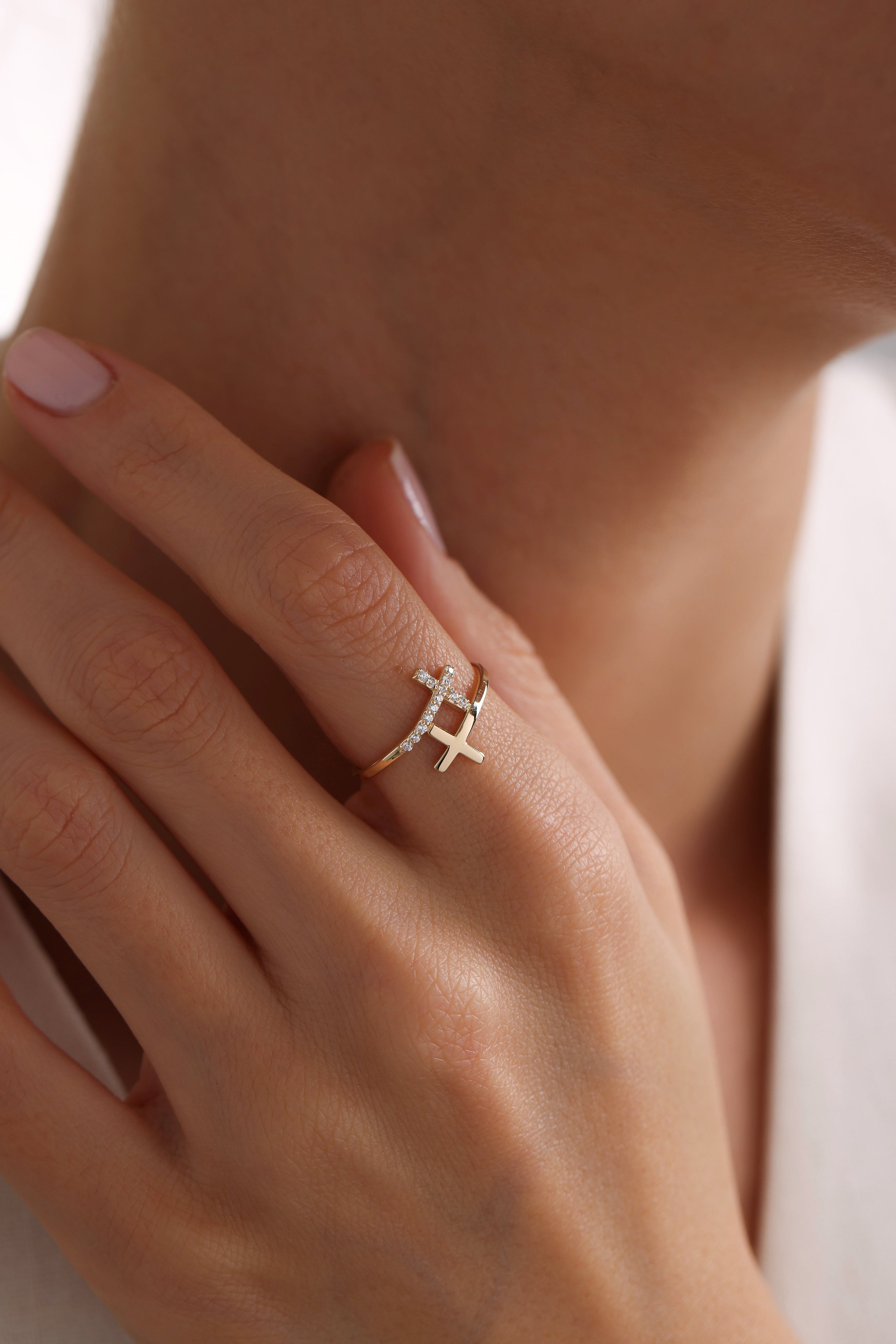 14k Gold Cross Harmony Ring