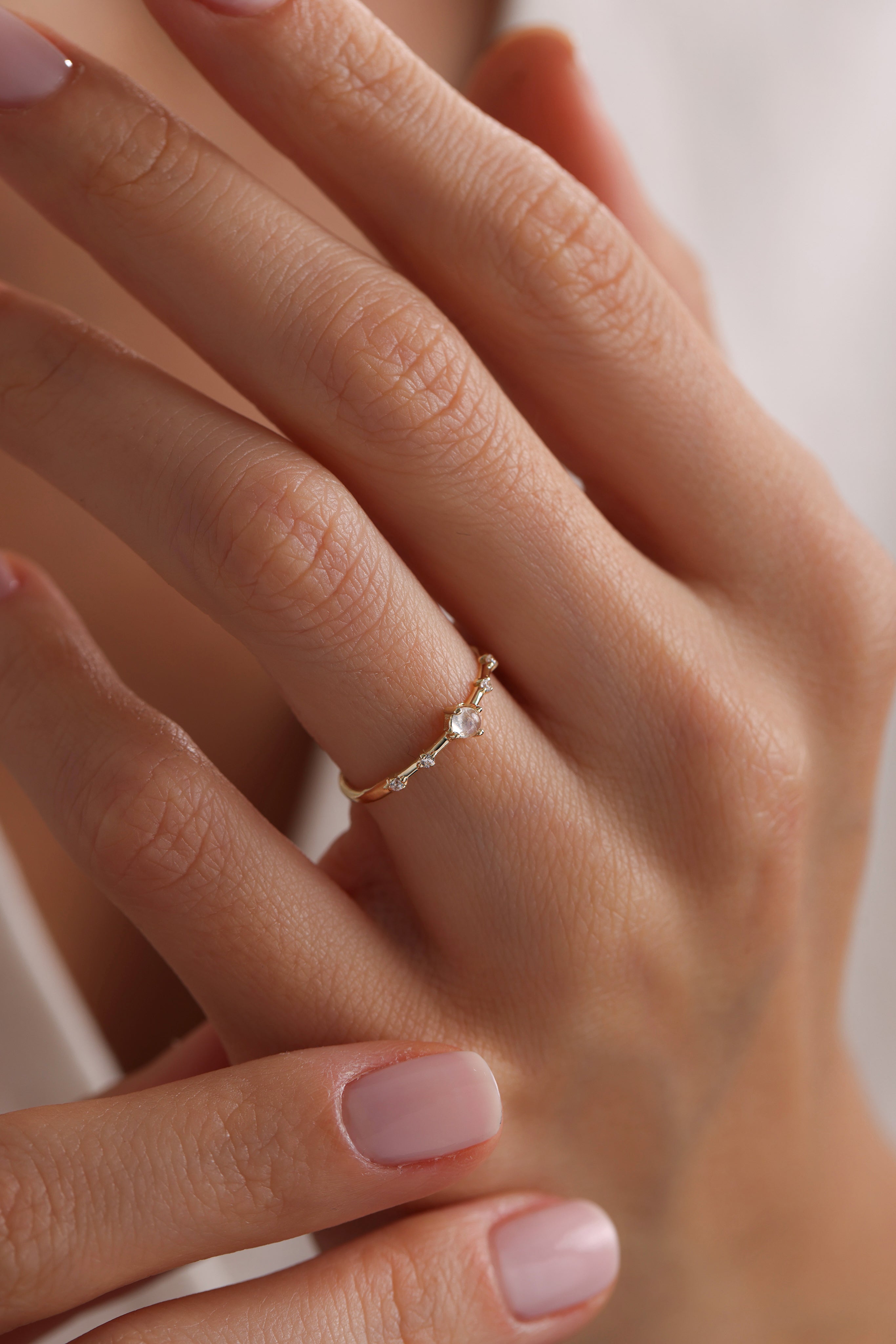 14k Gold Moonstone Dainty Ring