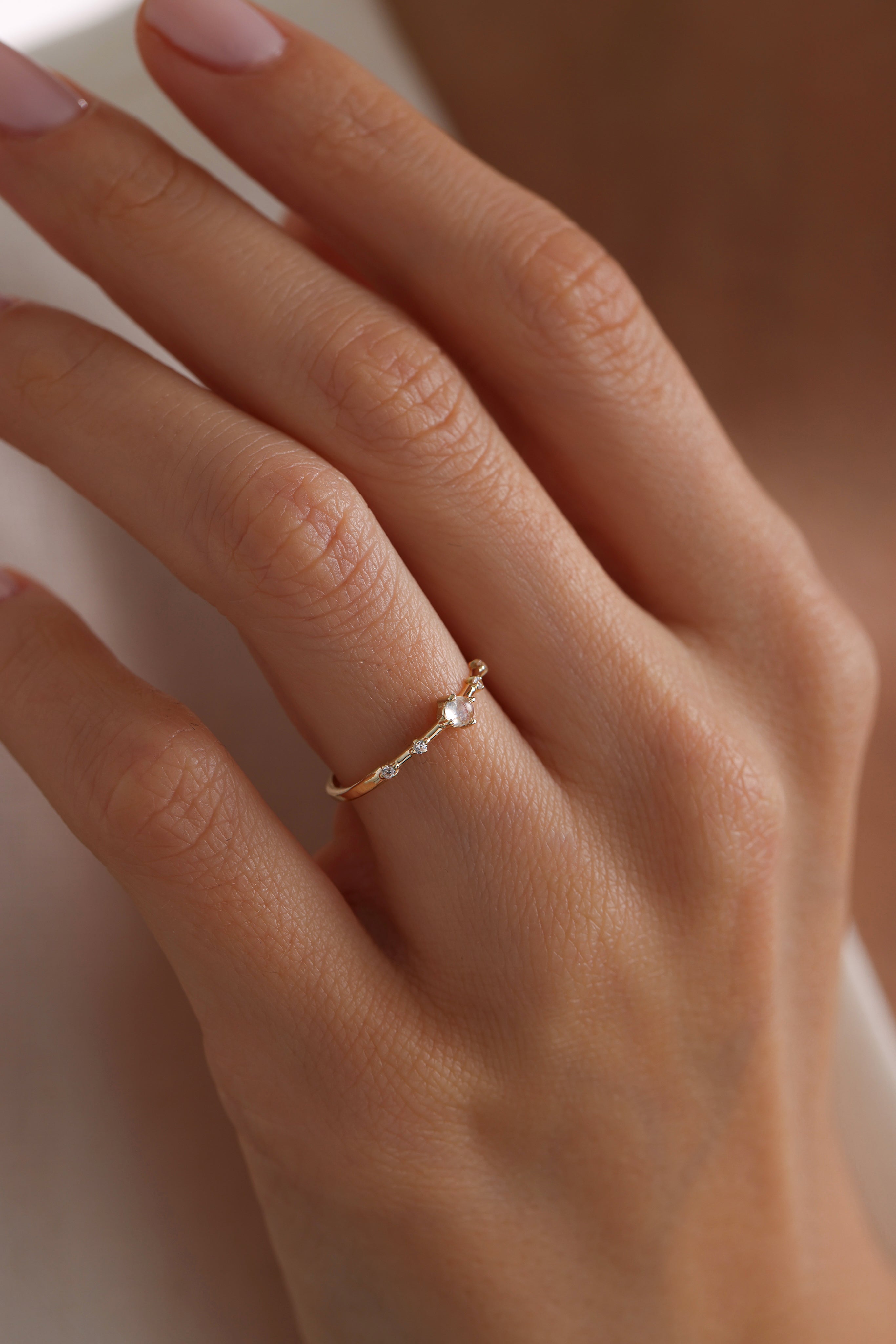 14k Gold Moonstone Dainty Ring
