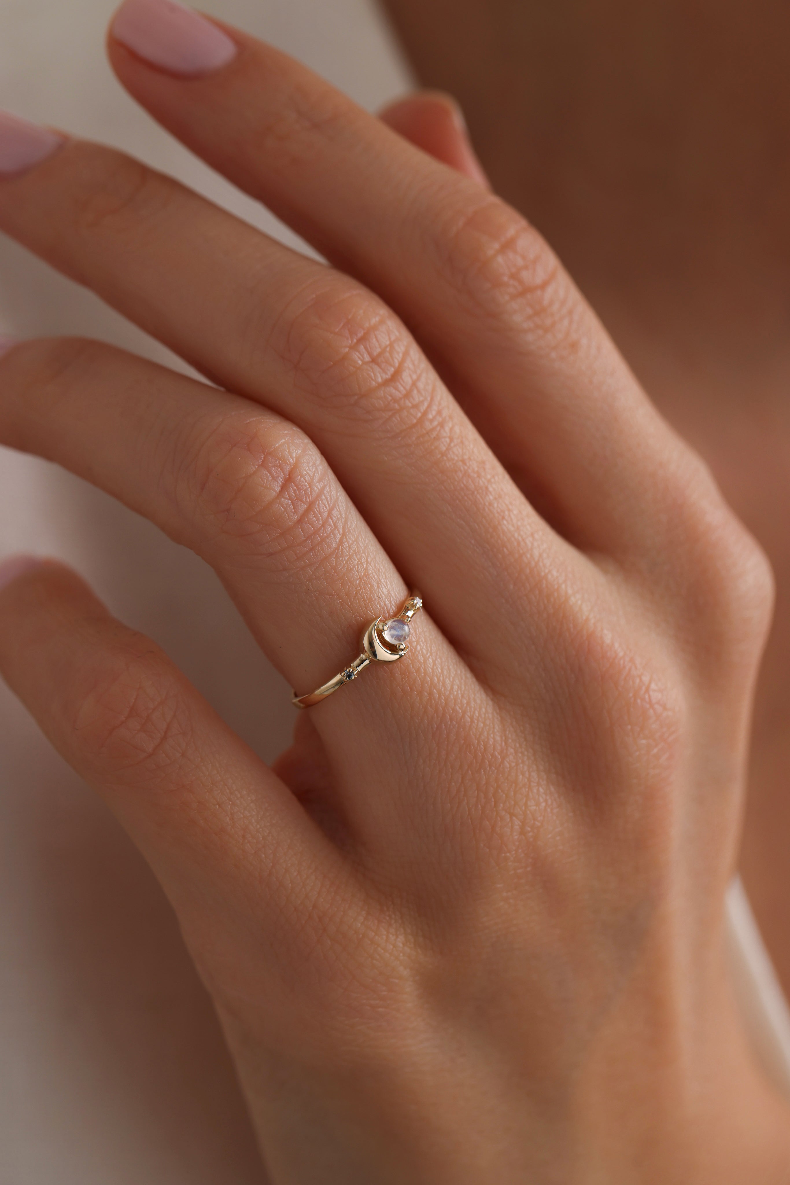 14k Gold Luna Charm Ring