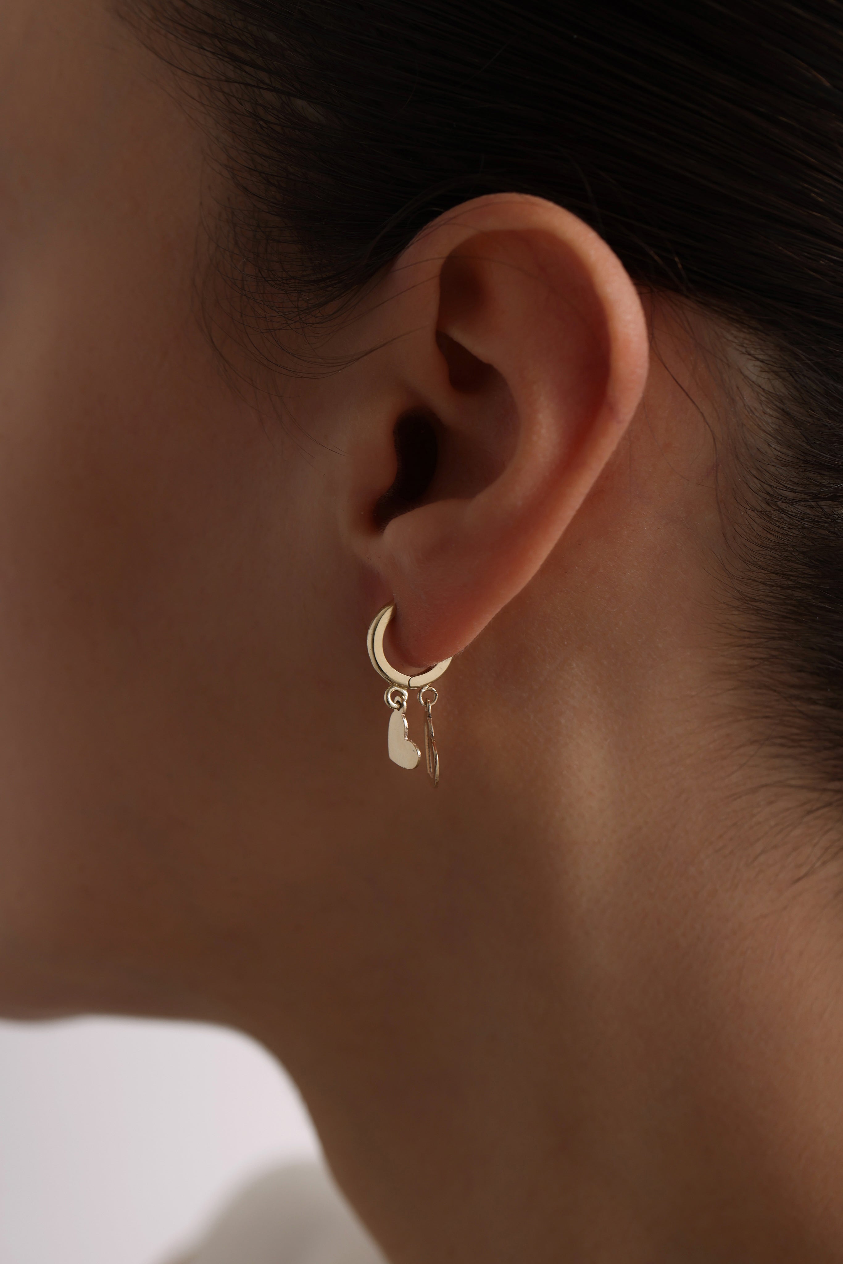 14k Gold Double Heart Hoop Earrings