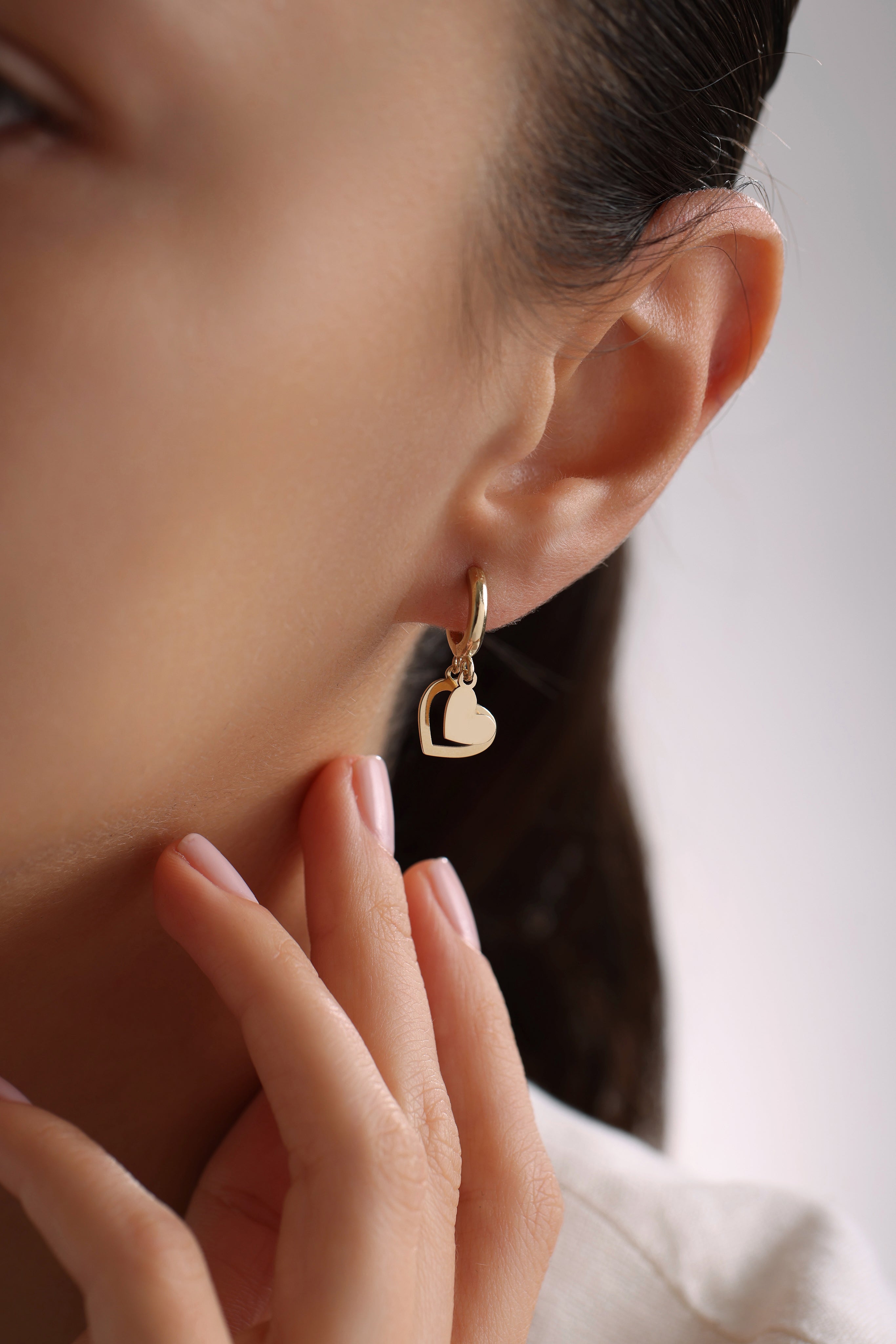 14k Gold Double Heart Hoop Earrings