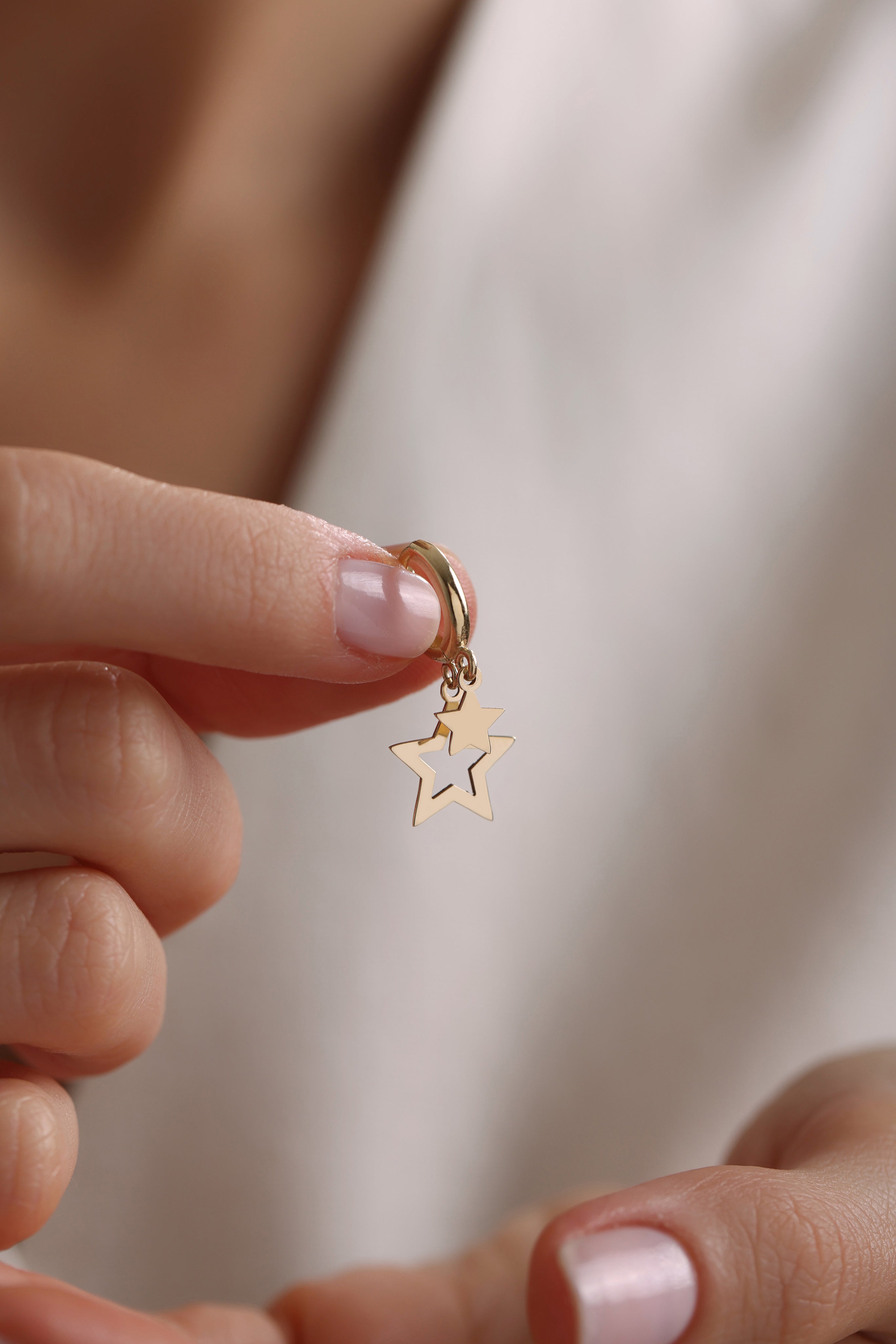 14k Gold Double Star Hoop Earrings