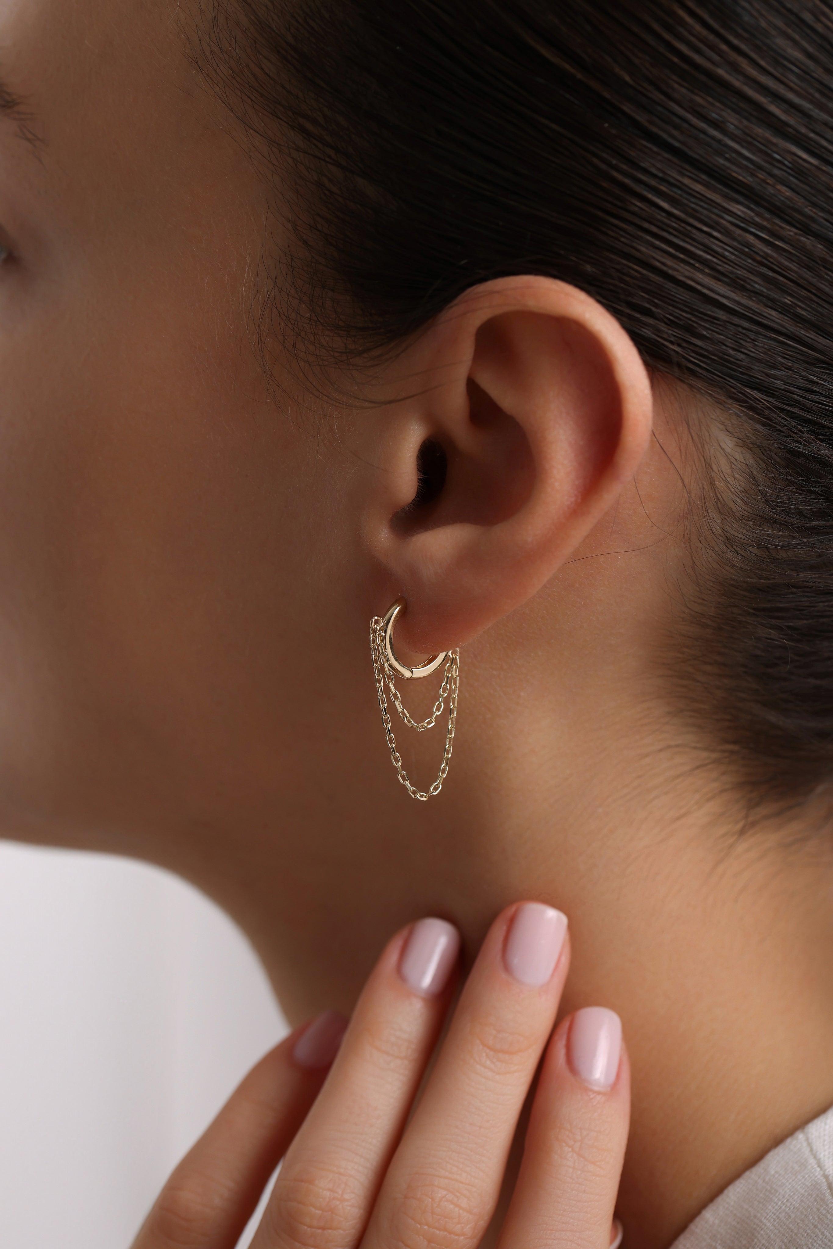 14k Gold Double Chain Hoop Earrings