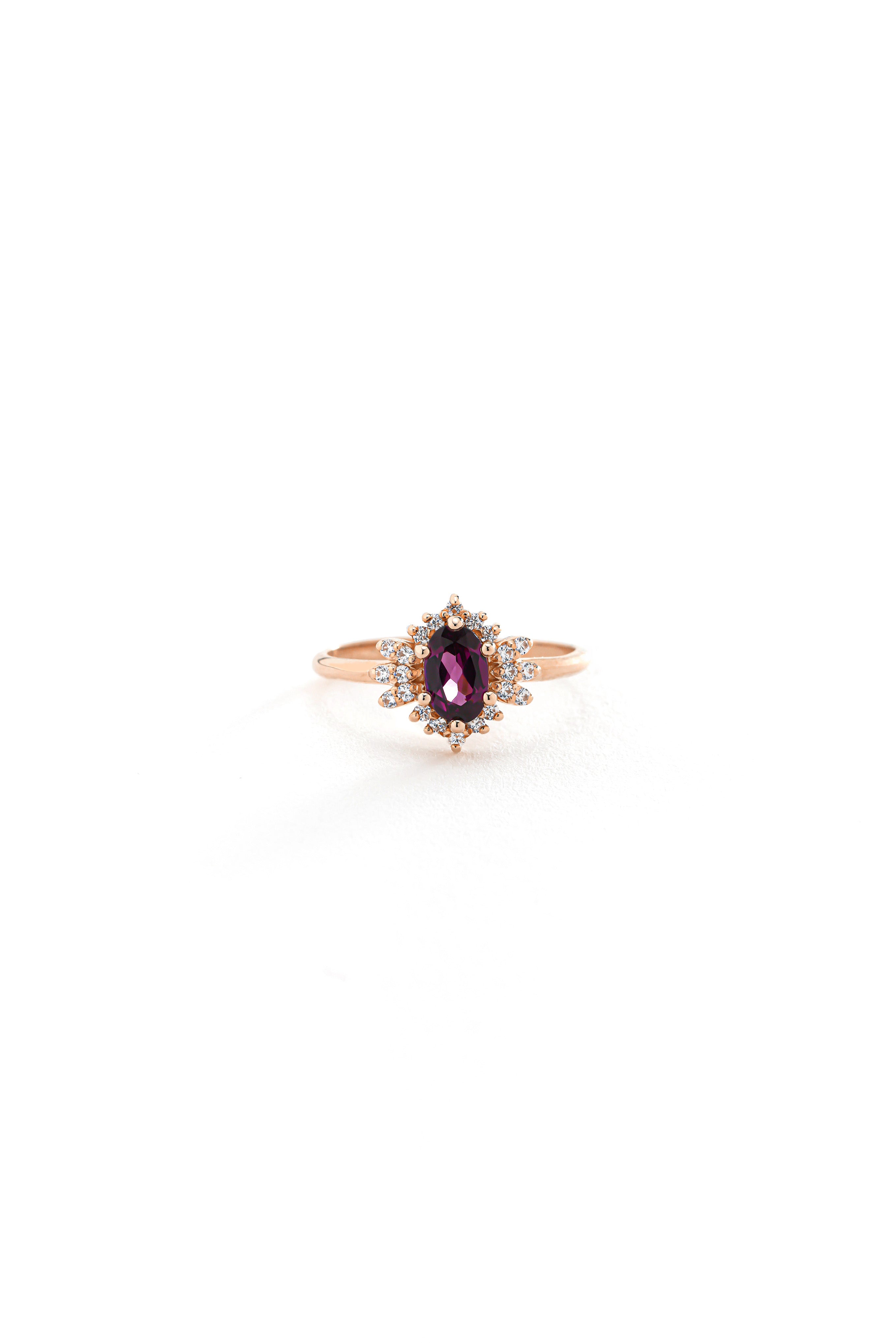14k Gold Velvet Charm Rhodolite Ring