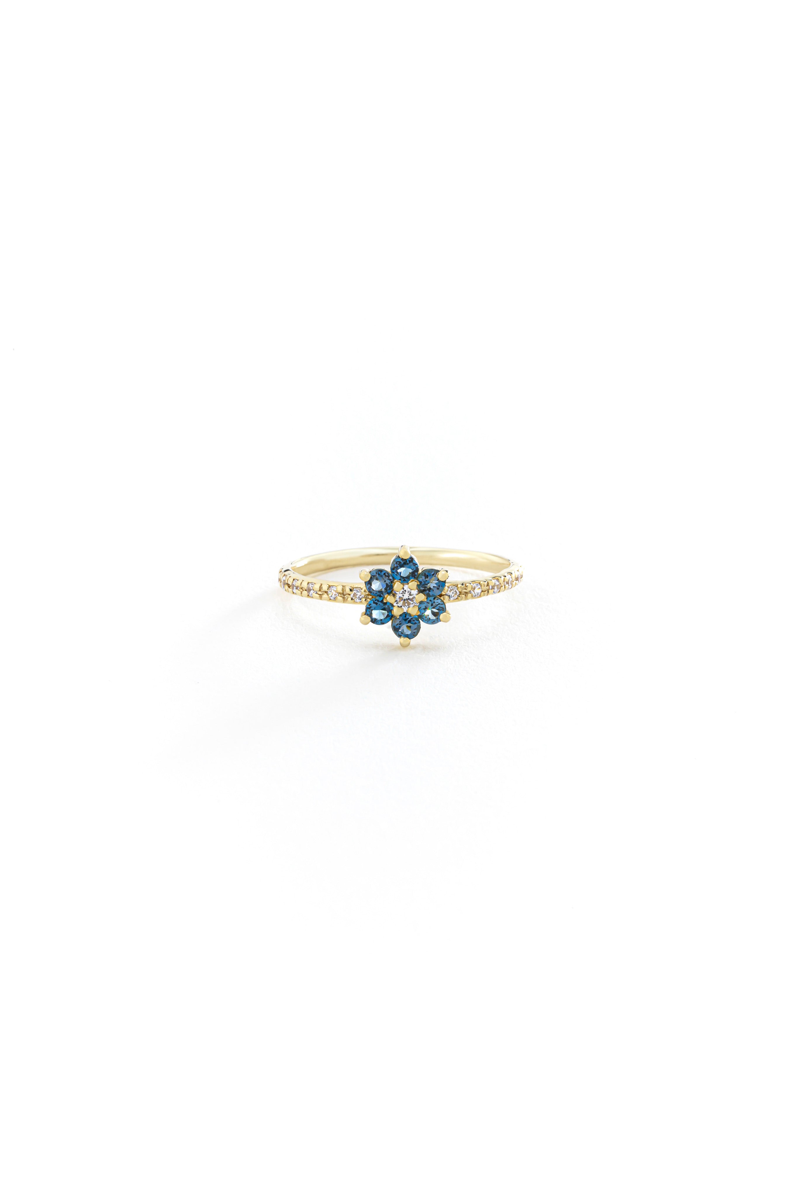 14k Gold Midnight Bloom Sapphire Ring