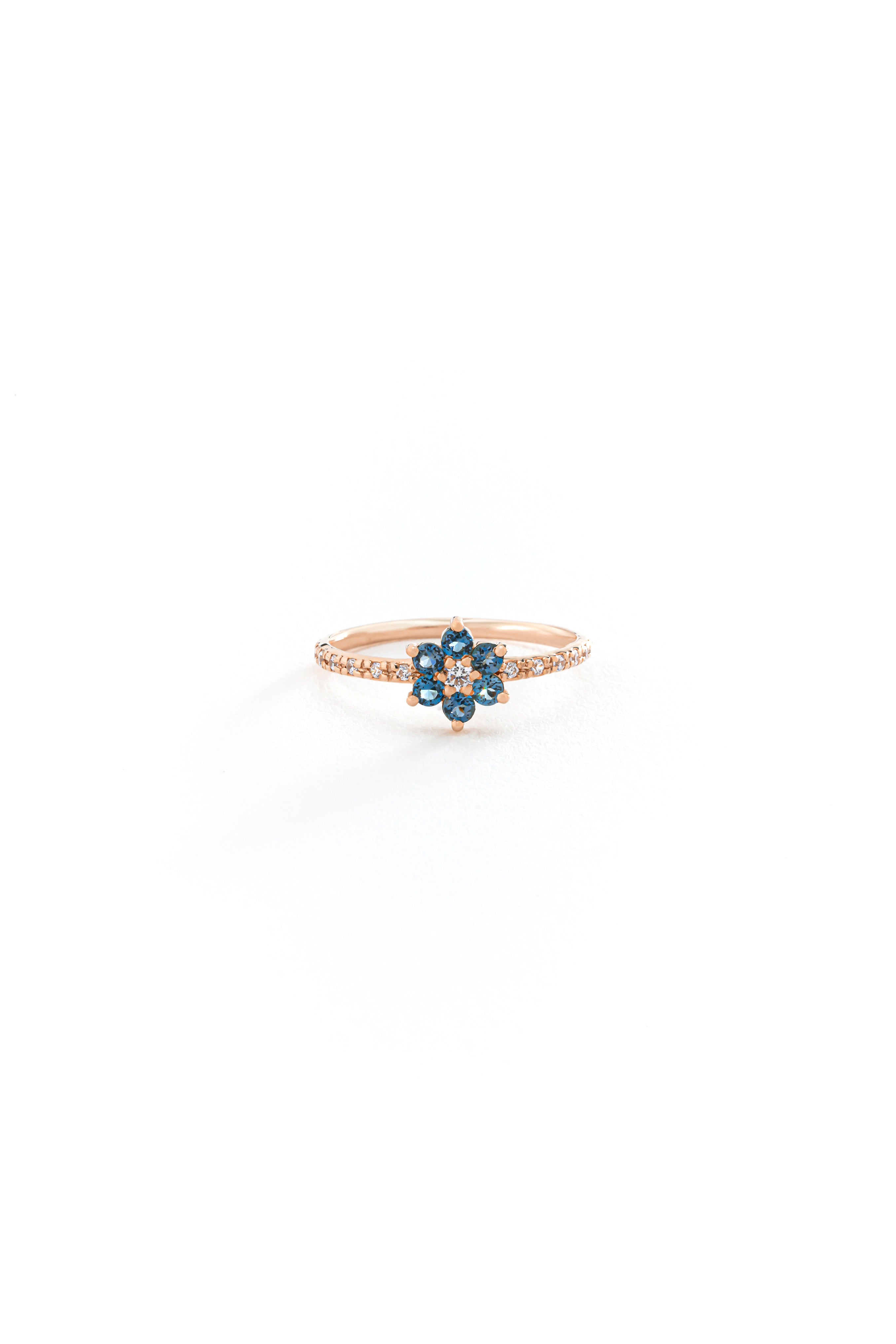 14k Gold Midnight Bloom Sapphire Ring