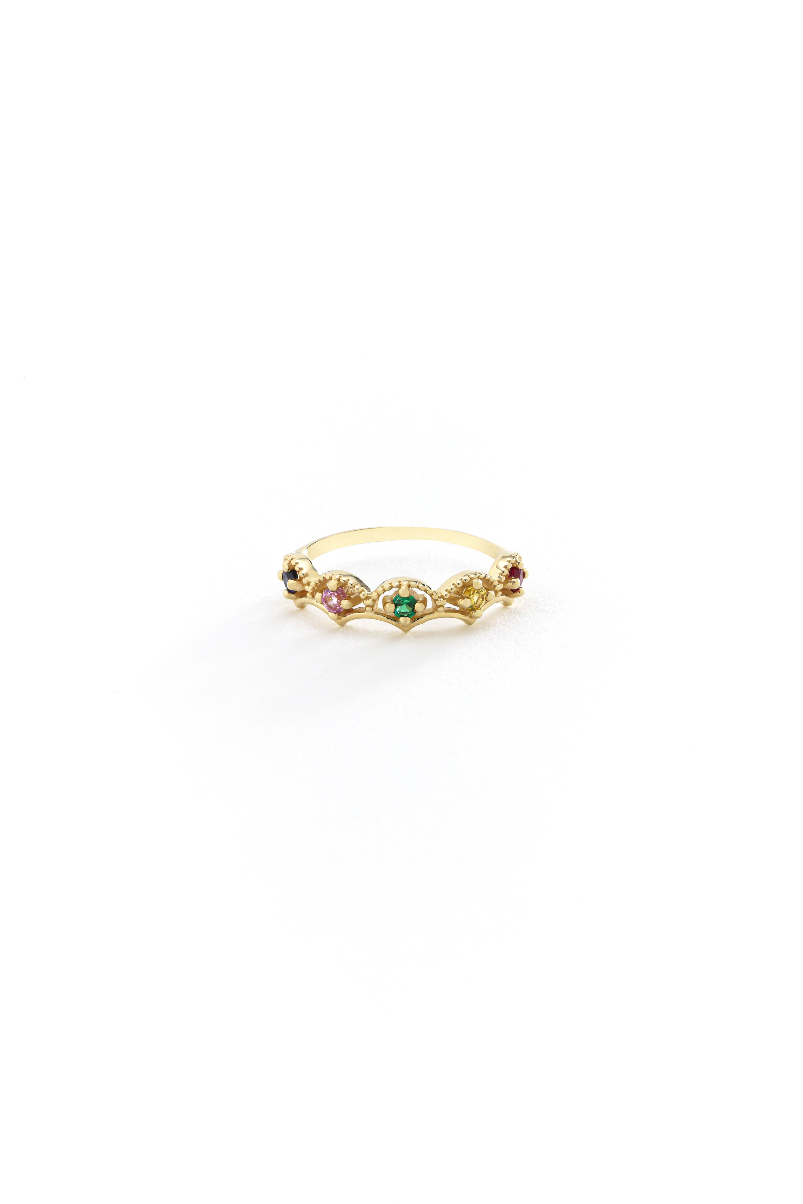 14k Gold Rainbow Crown Ring