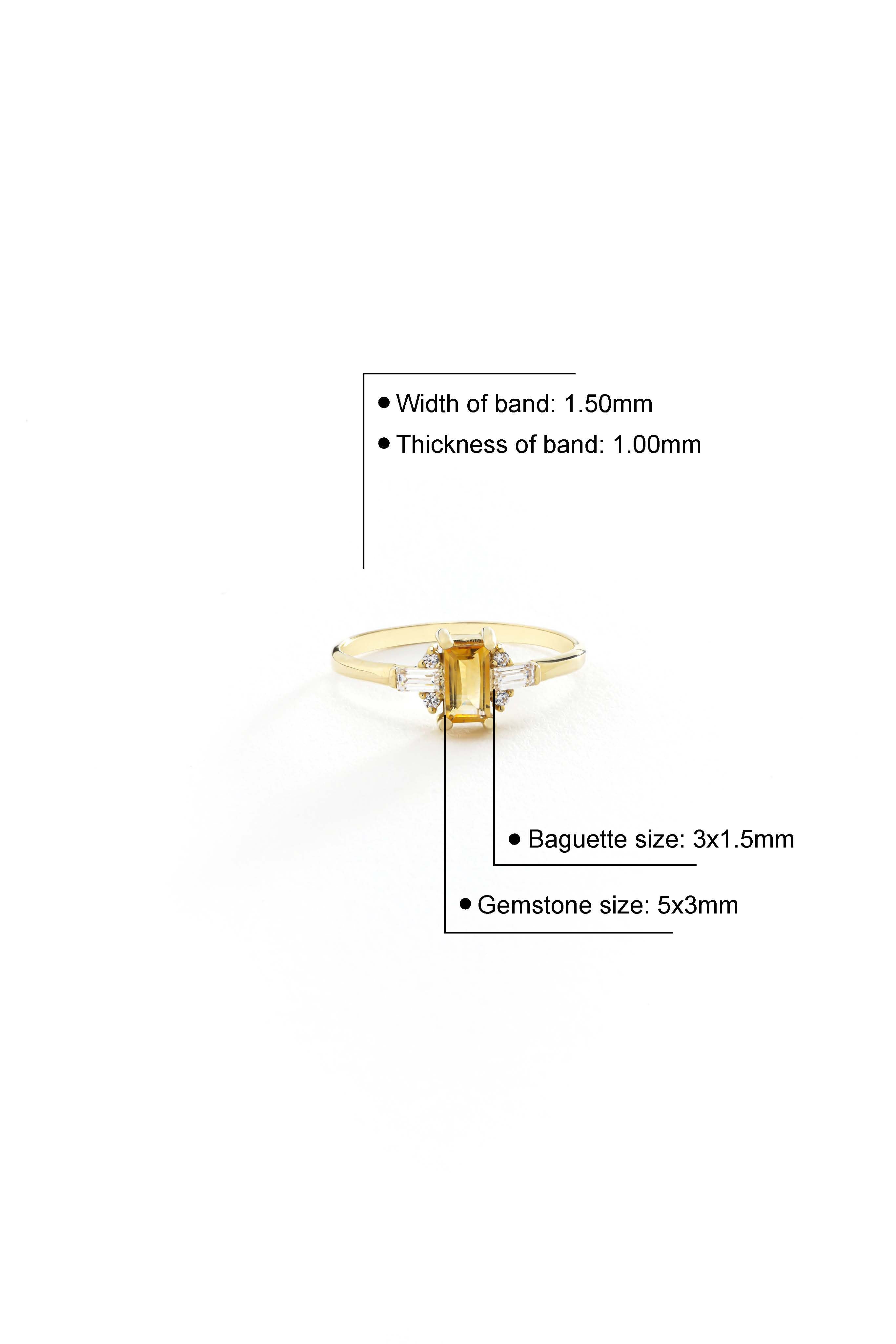 14k Gold Baguette Citrine Ring
