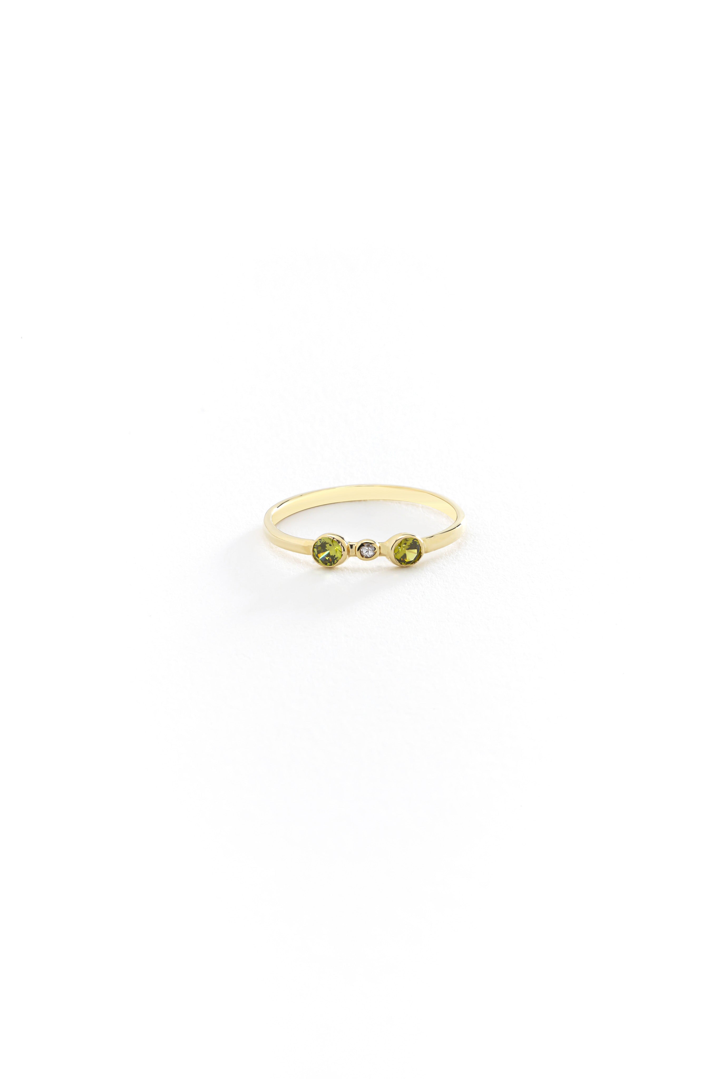 14k Gold Round Green Peridot Ring