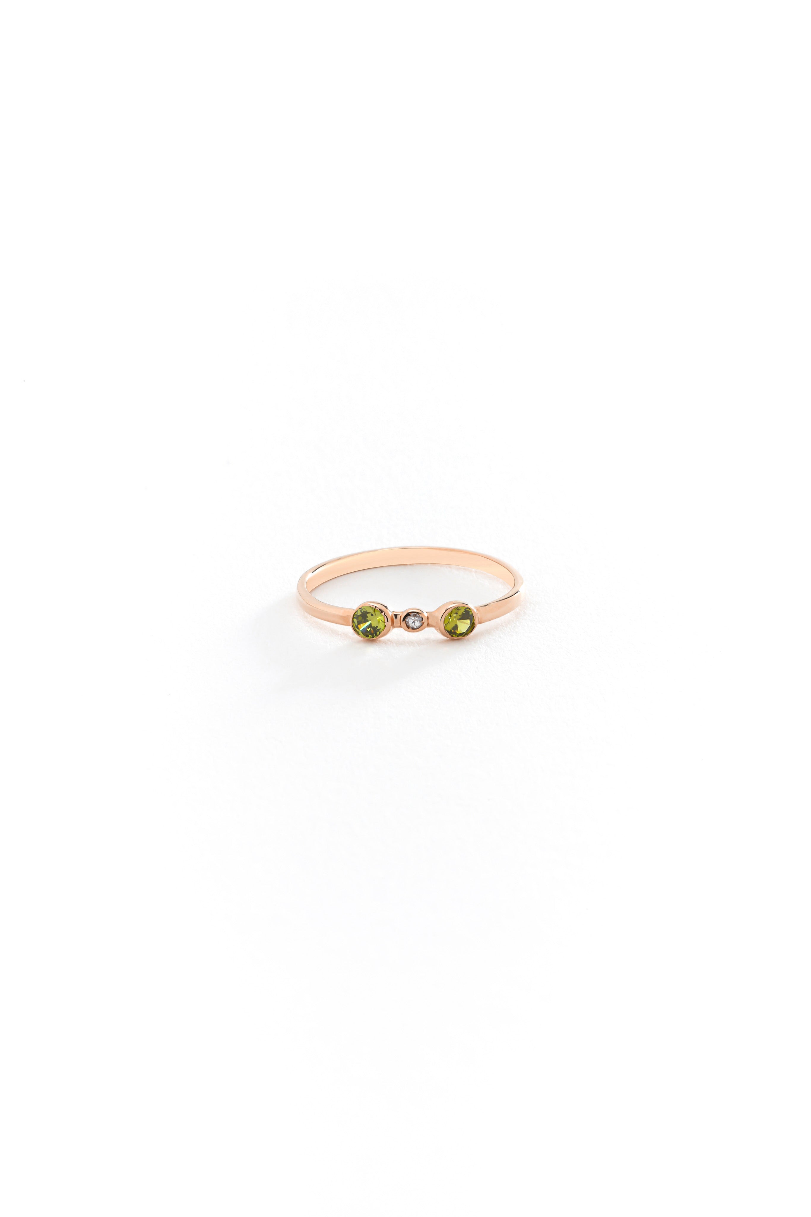 14k Gold Round Green Peridot Ring