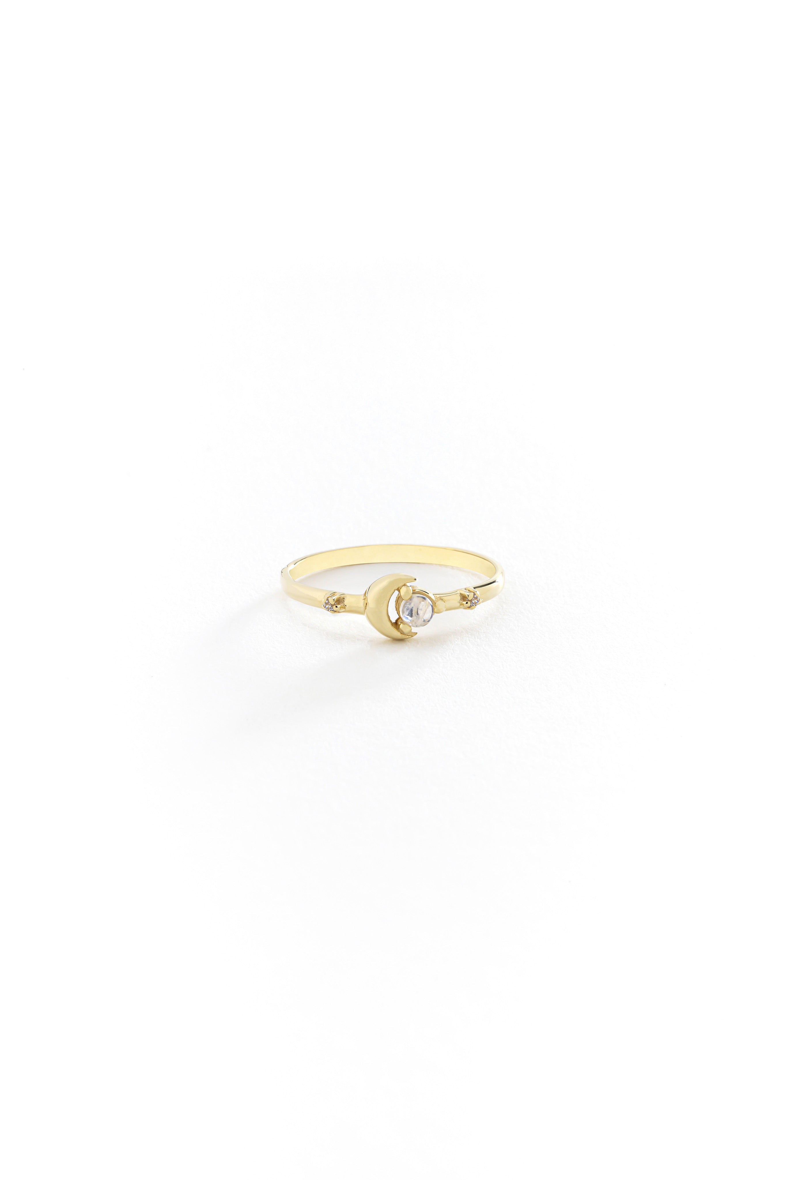 14k Gold Luna Charm Ring