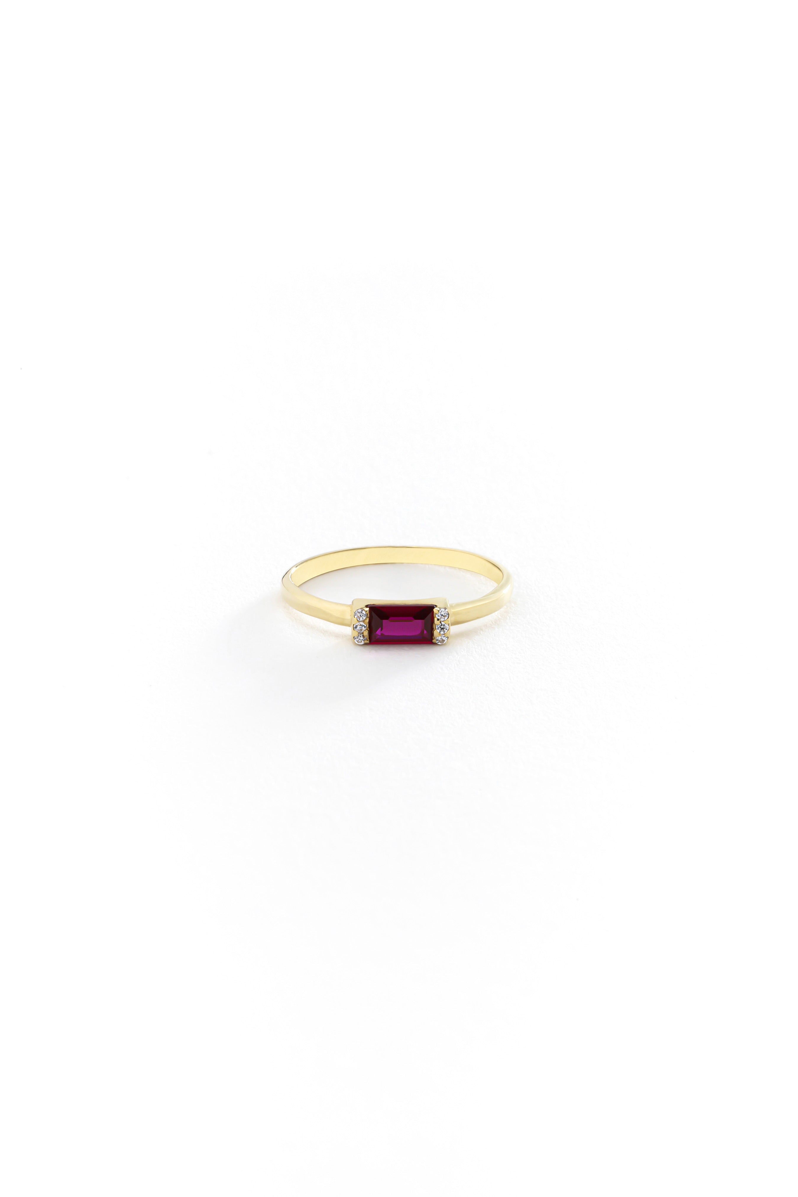 14k Gold Sophisticated Ruby Baguette Ring