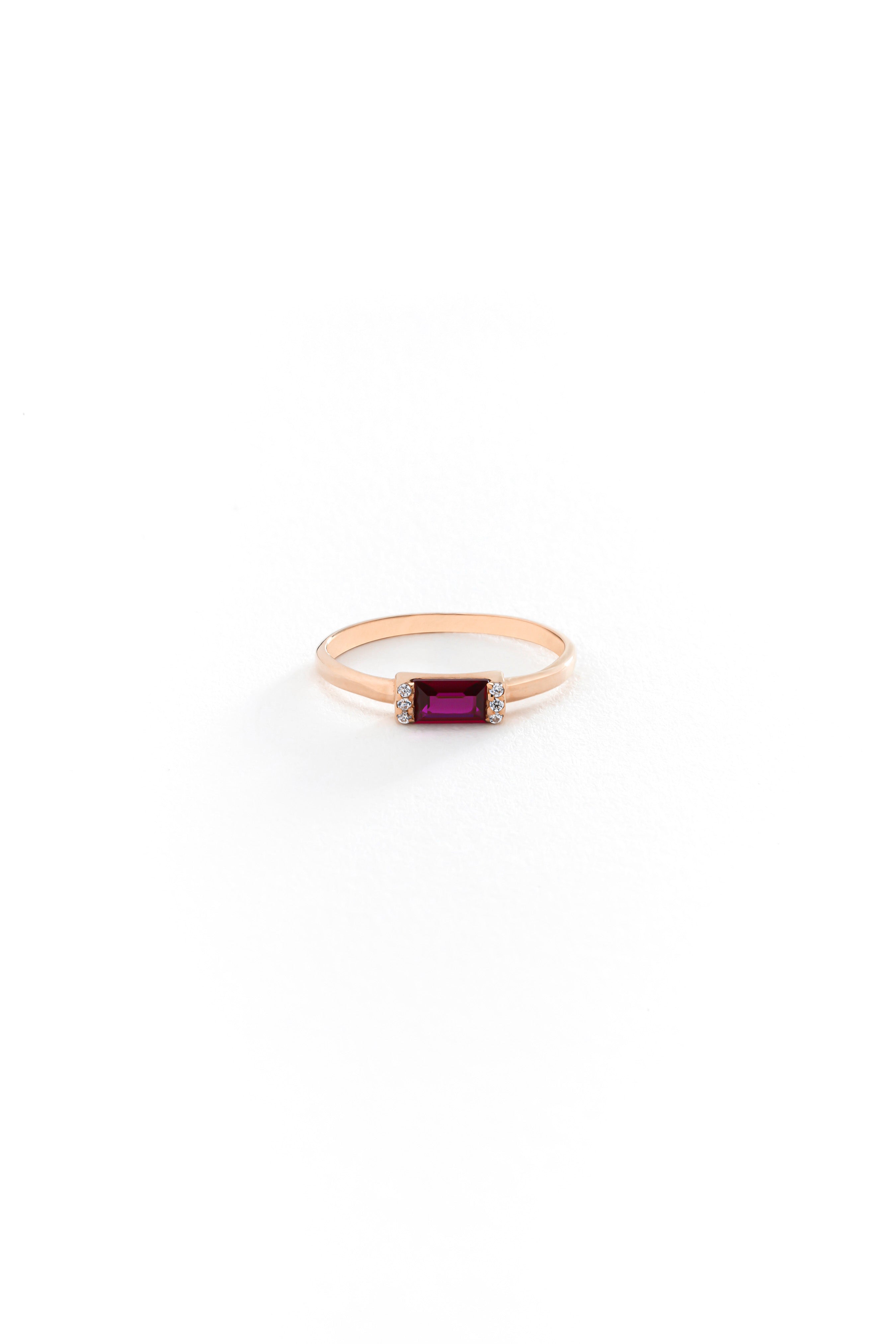 14k Gold Sophisticated Ruby Baguette Ring