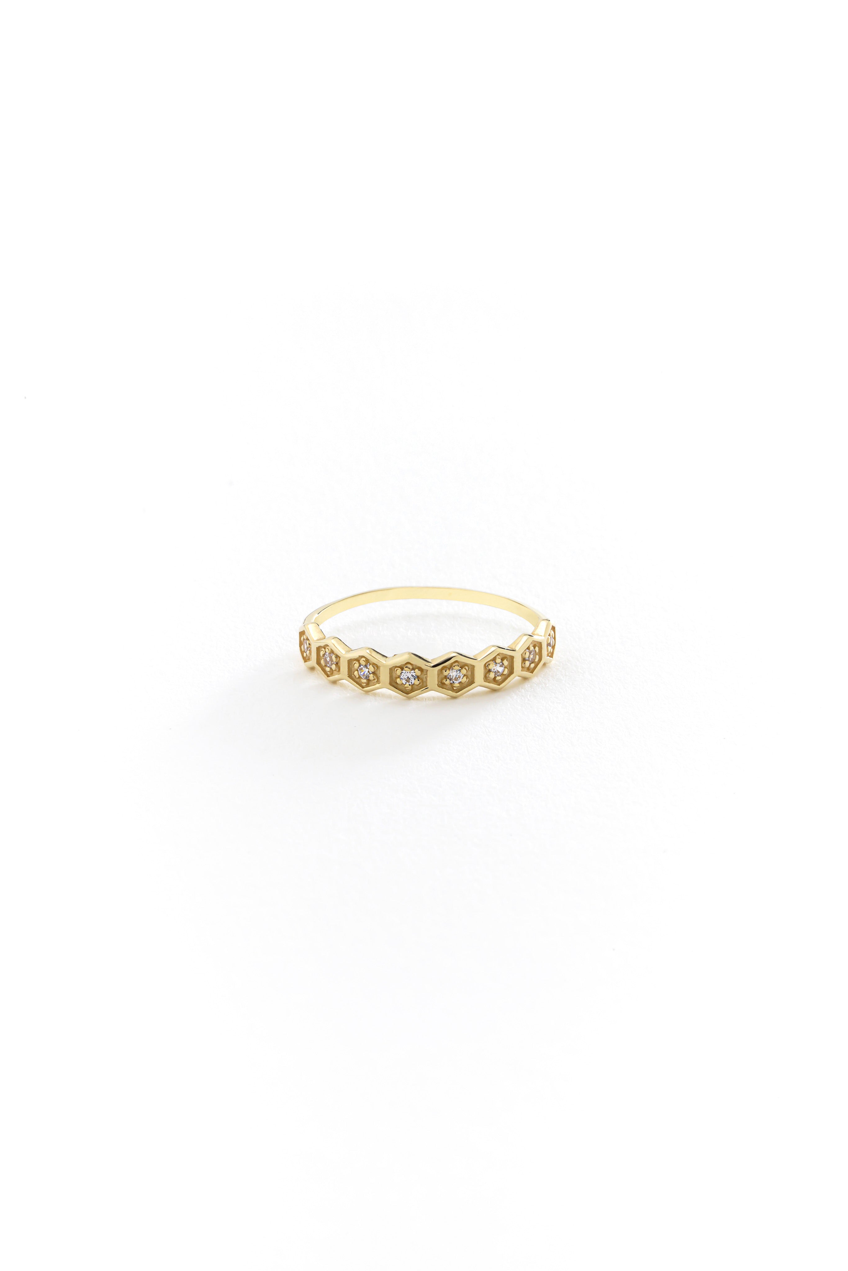 14k Gold Sparkle Hexagon Ring