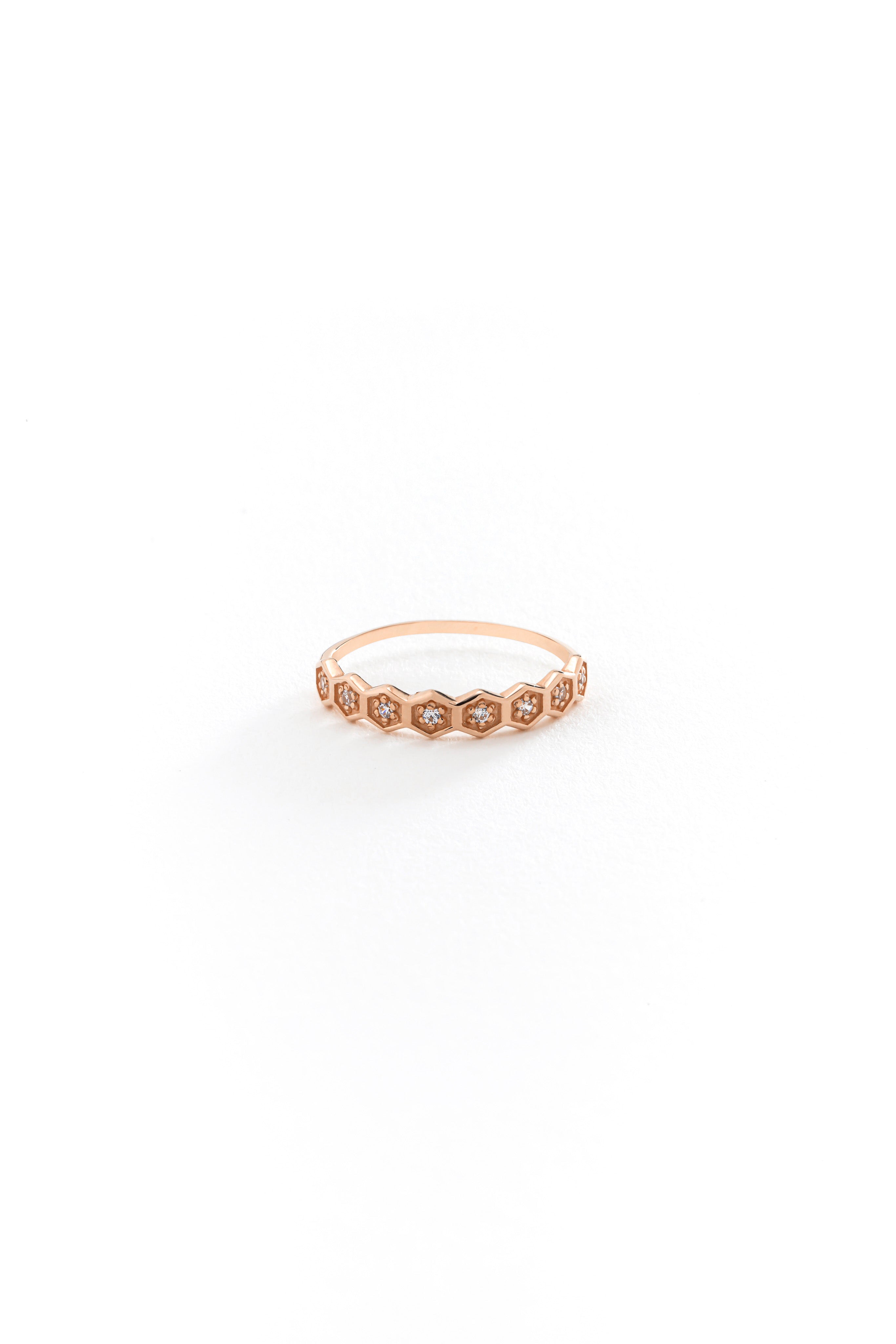 14k Gold Sparkle Hexagon Ring