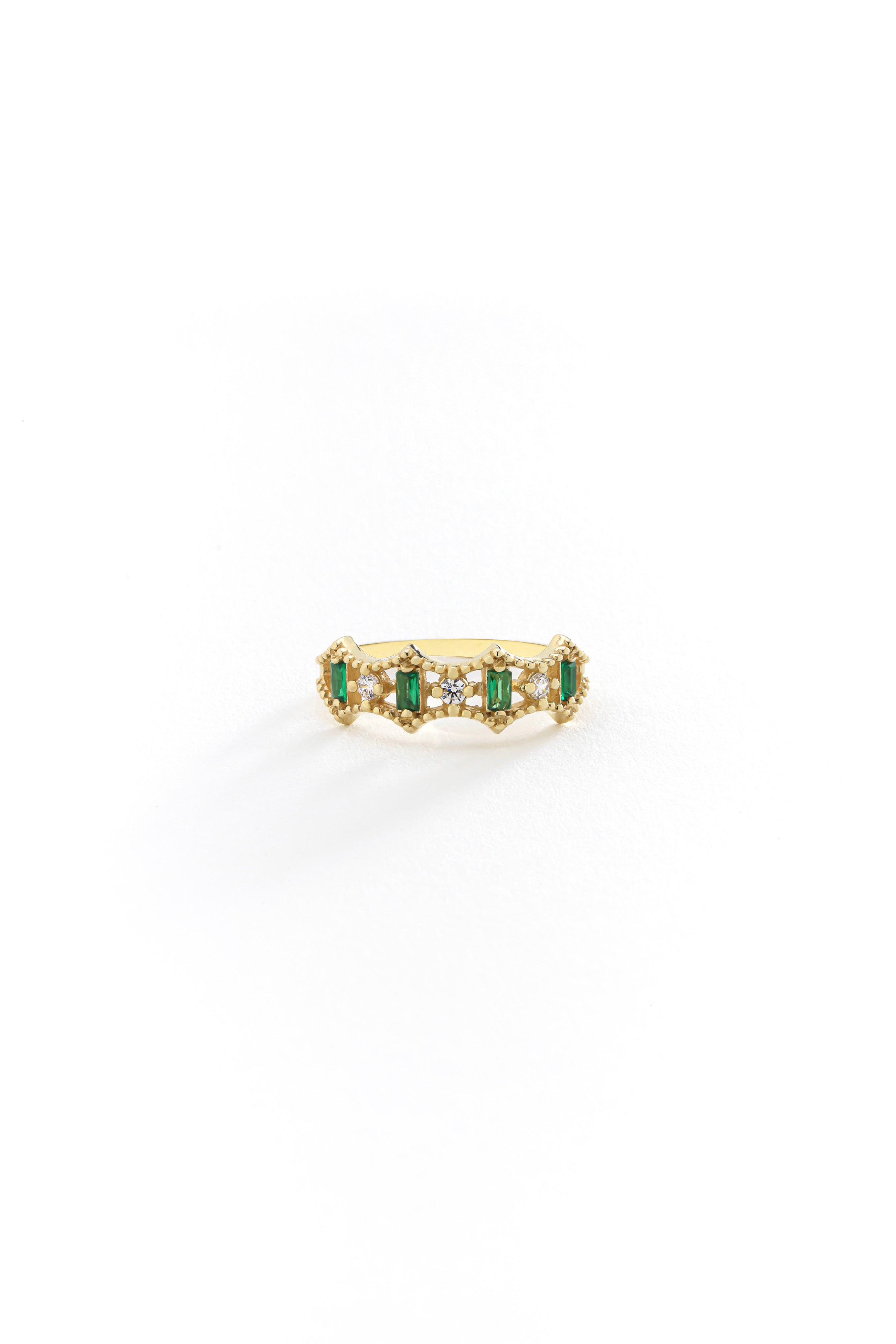14k Gold Verdant Tiara Emerald Ring