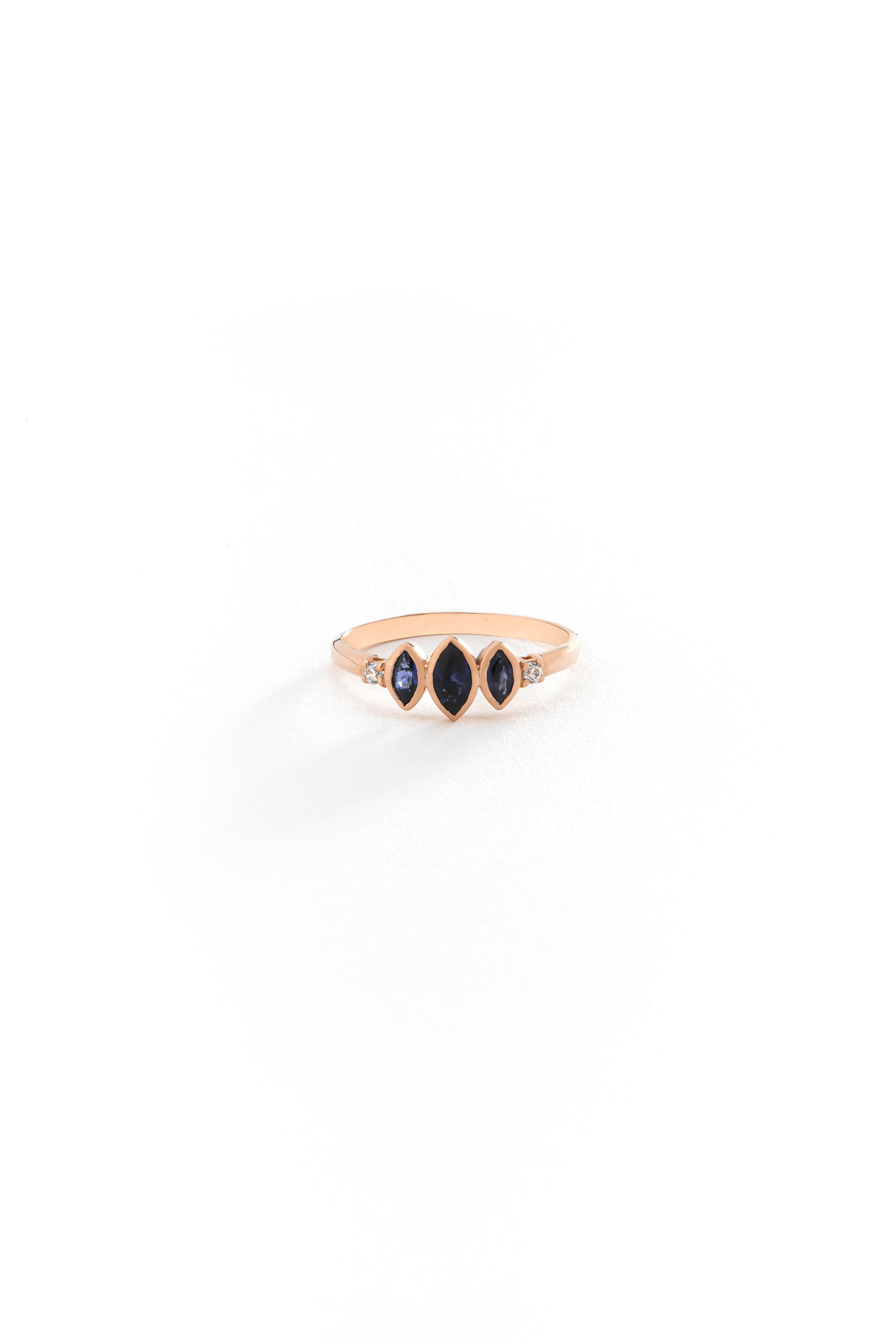 14k Gold Eclipse Blue Sapphire Ring
