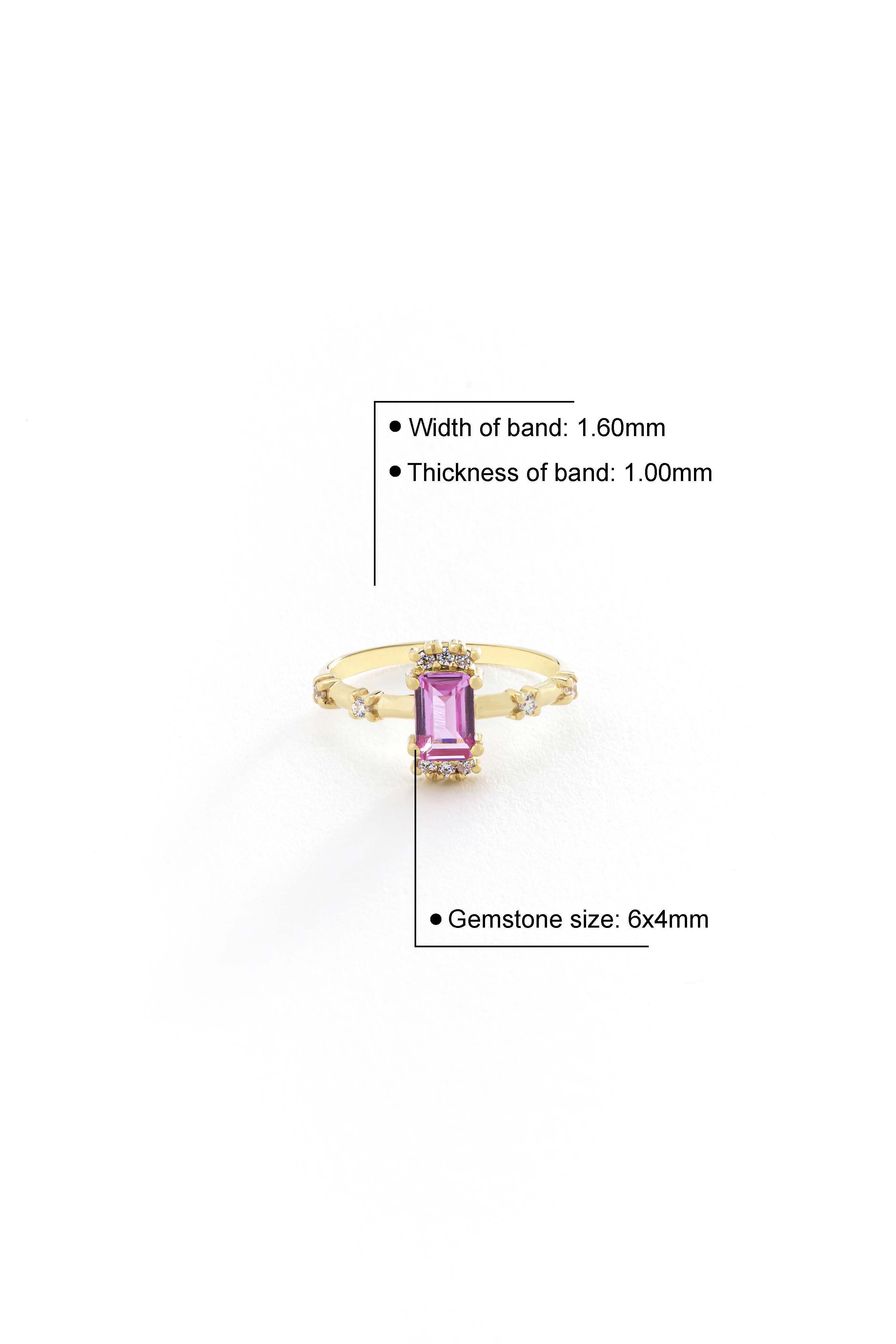14k Gold Pink Sapphire Baguette Ring