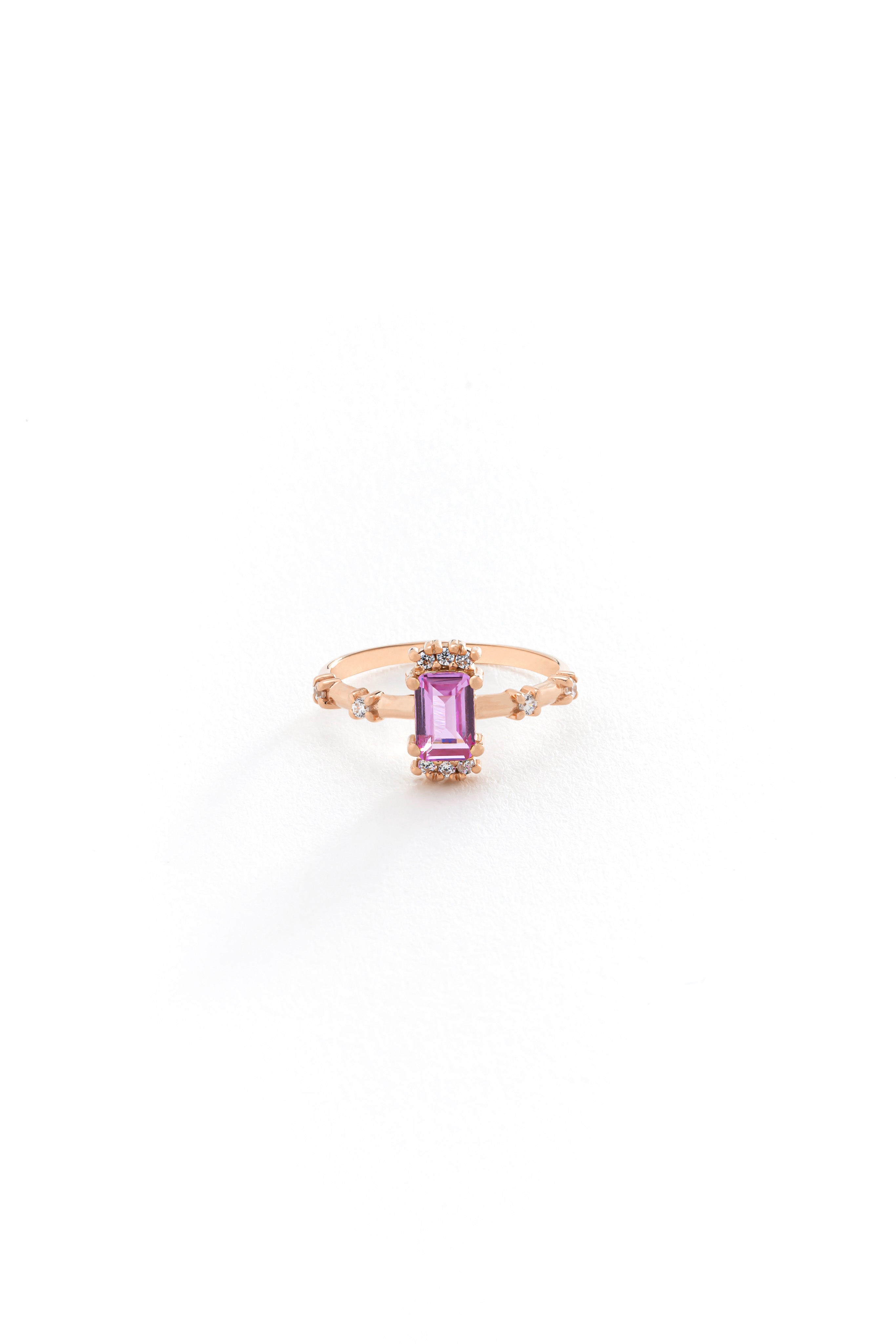 14k Gold Pink Sapphire Baguette Ring