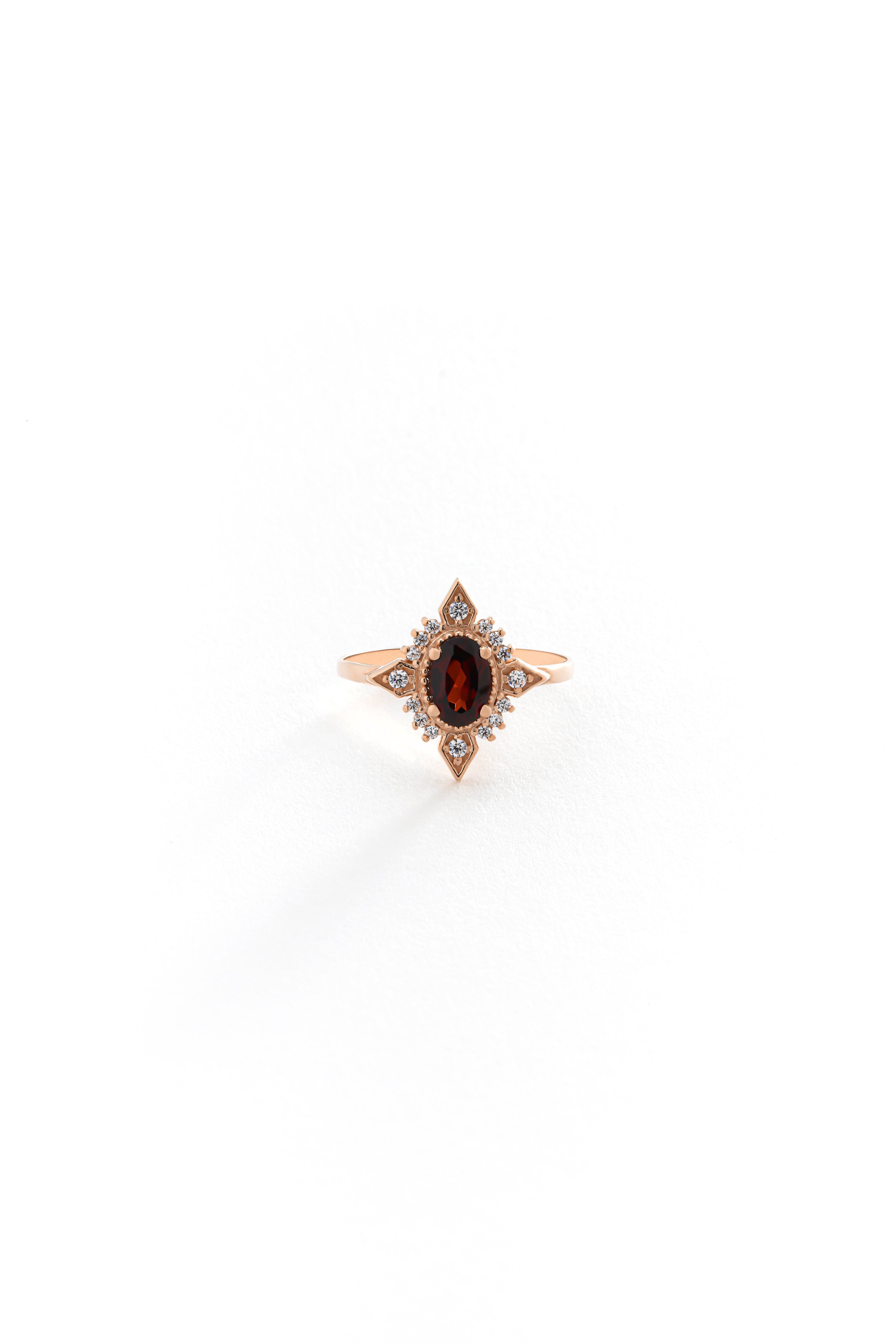 14k Gold Ancient Garnet Ring