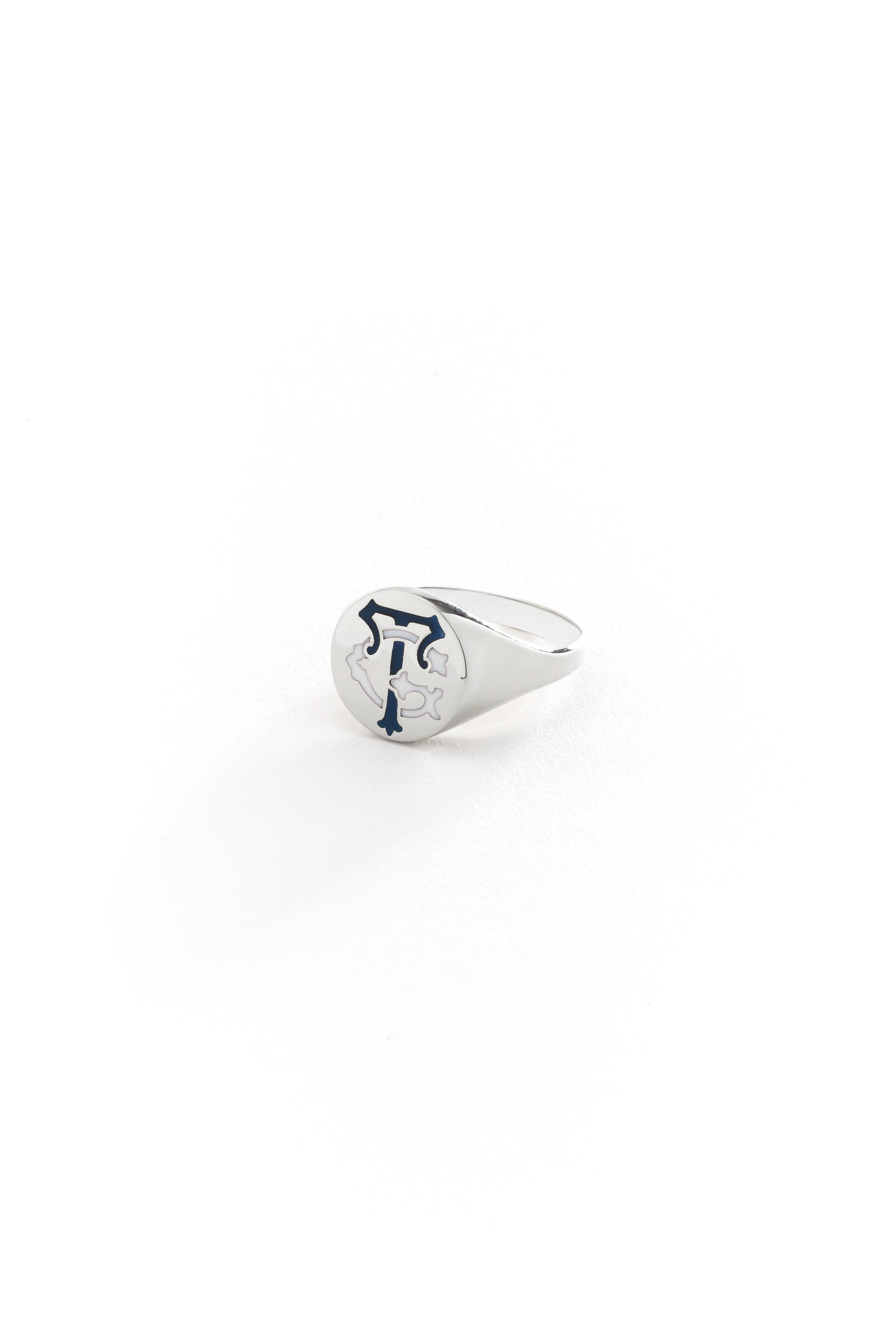 14k Gold Enamel Engraved Signet Ring