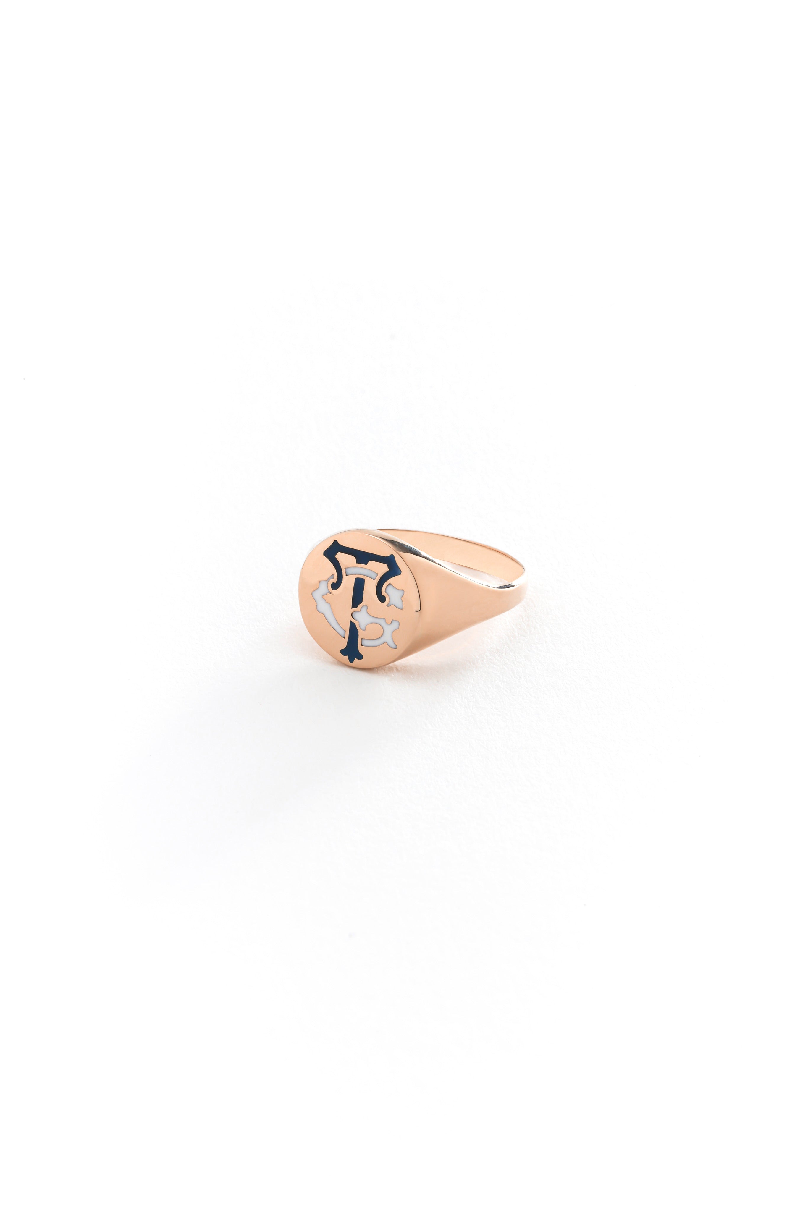 14k Gold Enamel Engraved Signet Ring