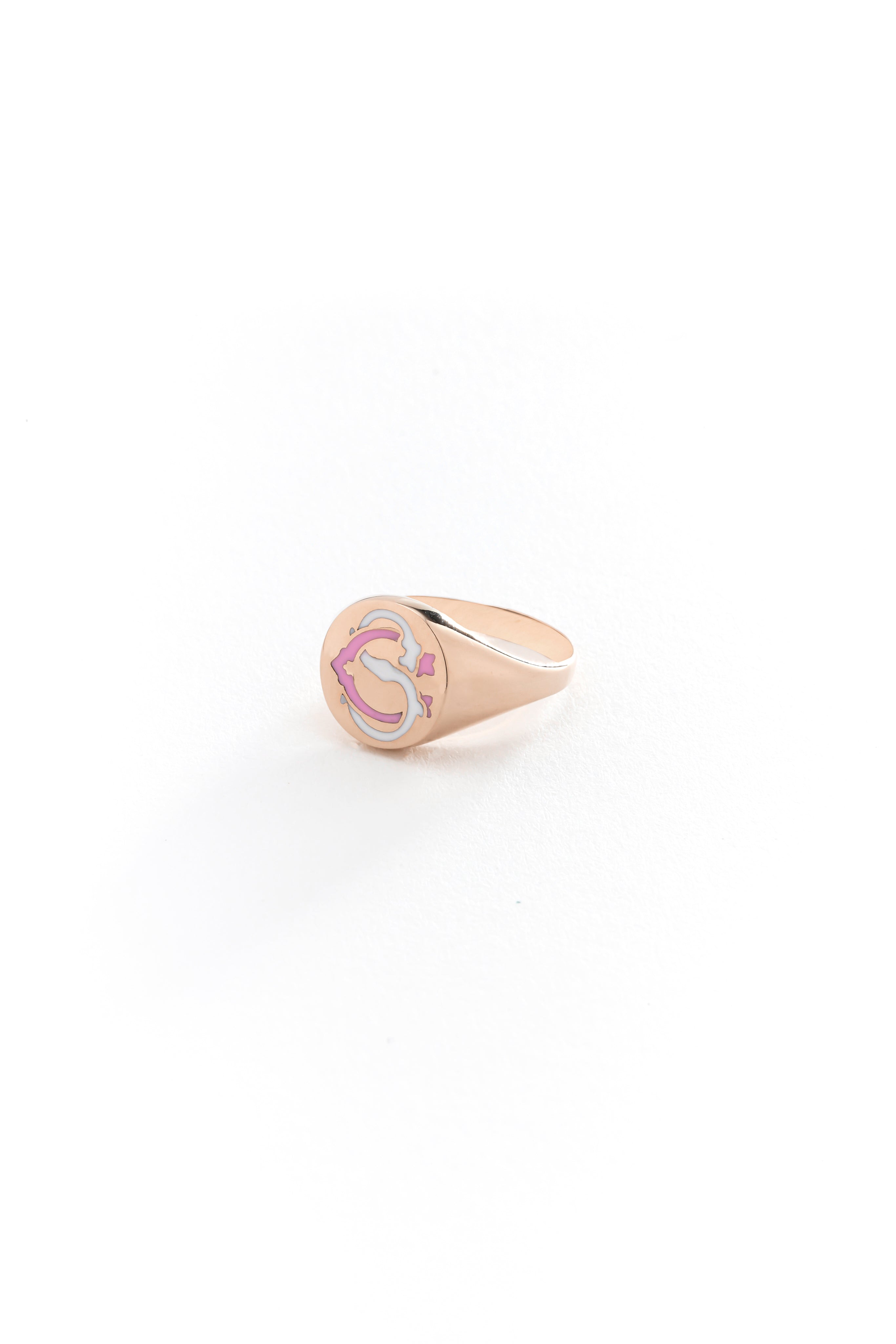 14k Gold Enamel Engraved Signet Ring