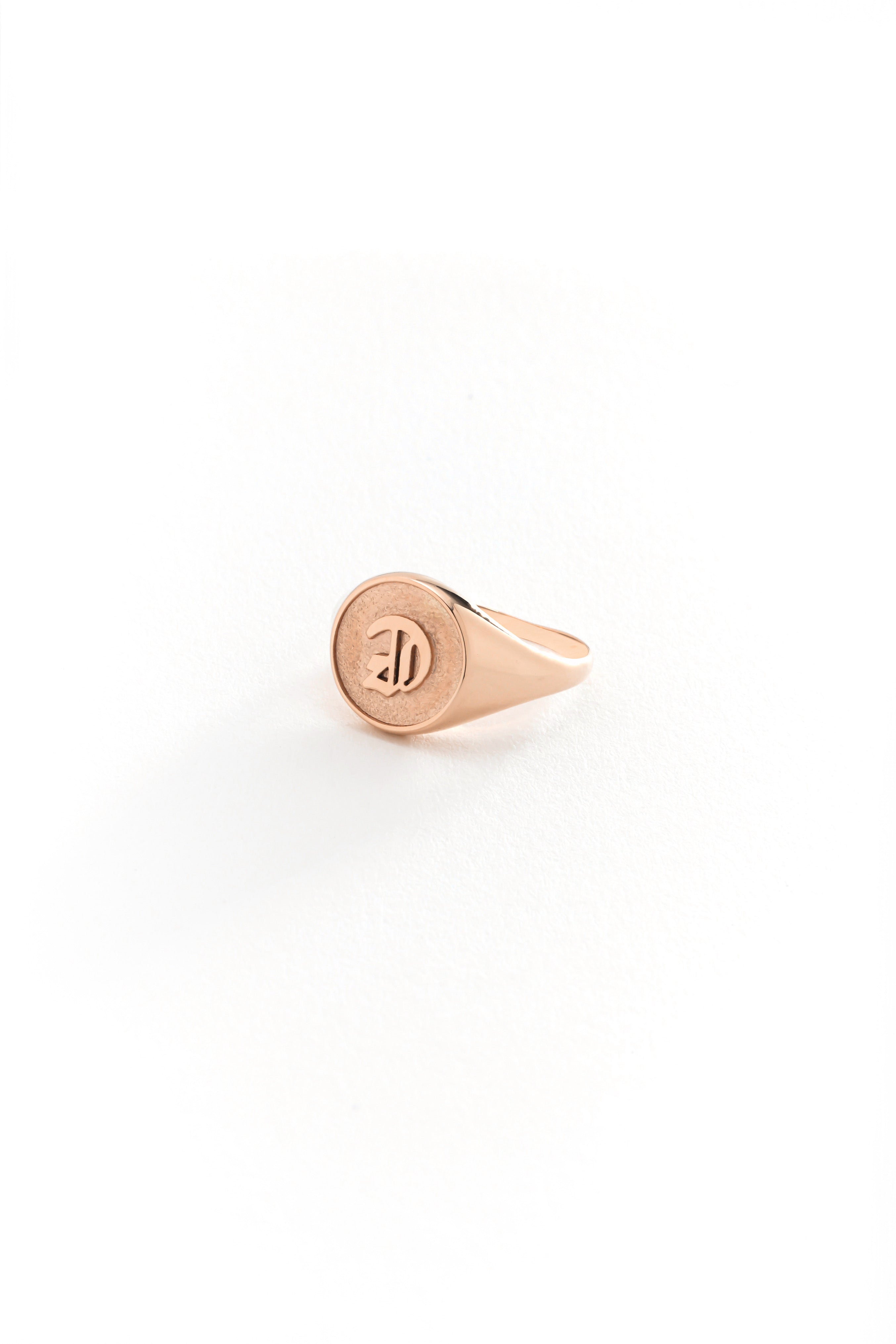 14k Gold 3D Initial Signet Ring